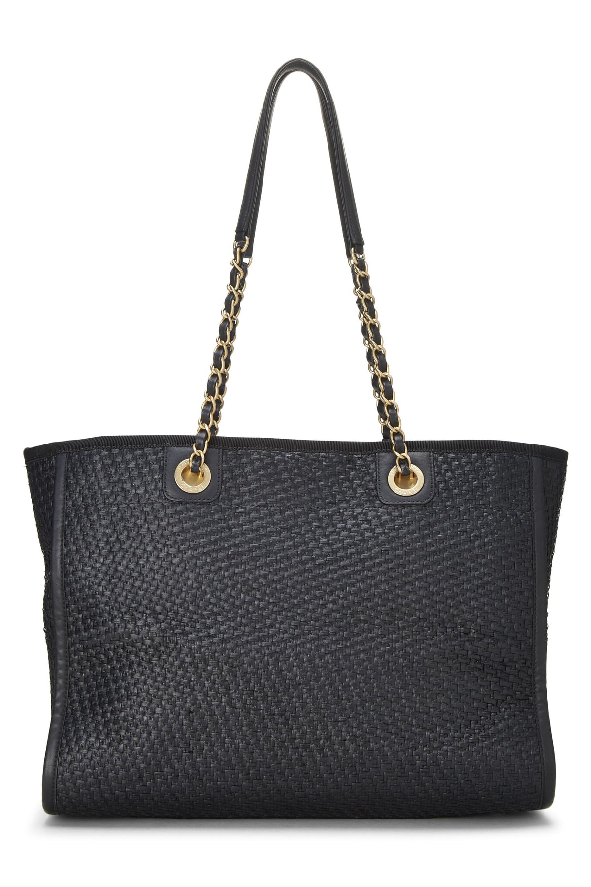 Chanel, Black & Natural Woven Raffia Deauville Tote Medium, Black