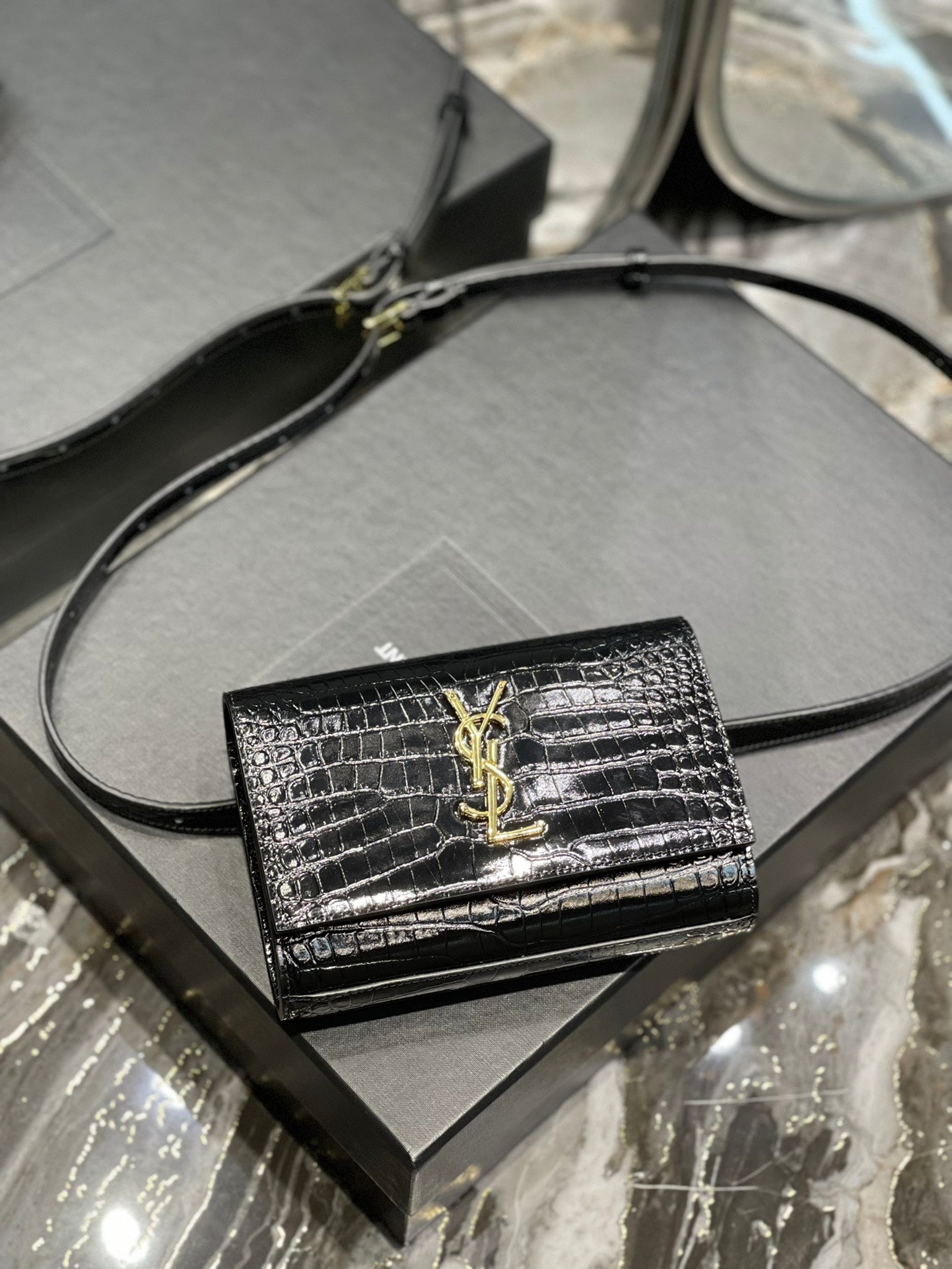 Yves Saint Laurent Kate Belt Bag Light Black , Women’s Bags 7in/18cm