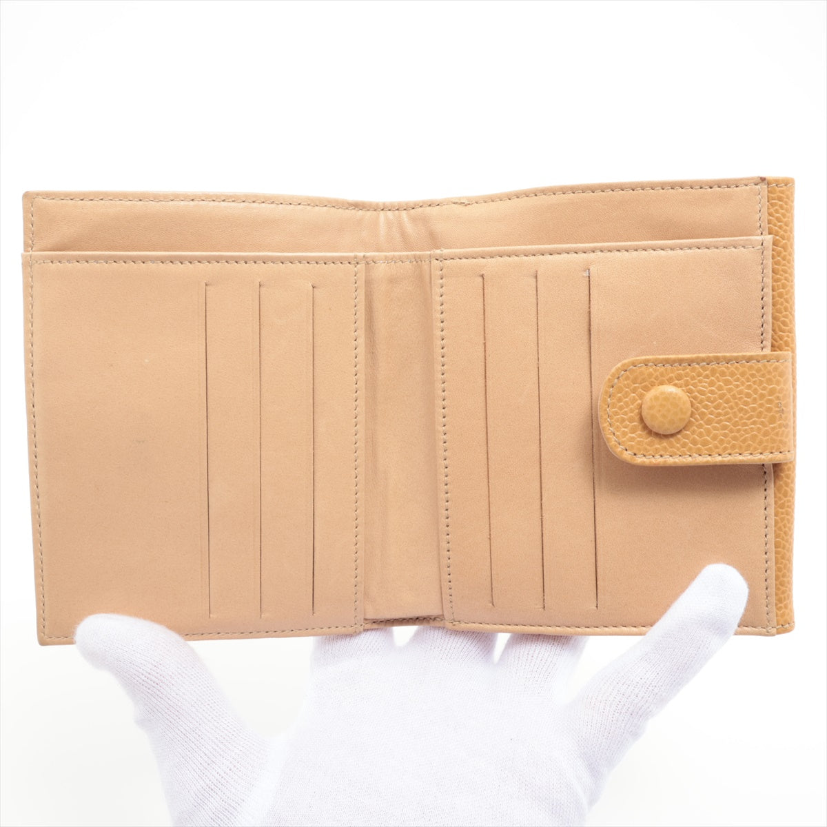 Chanel Coco Caviar S Compact Wallet Three Folded Beige Gold 3rd