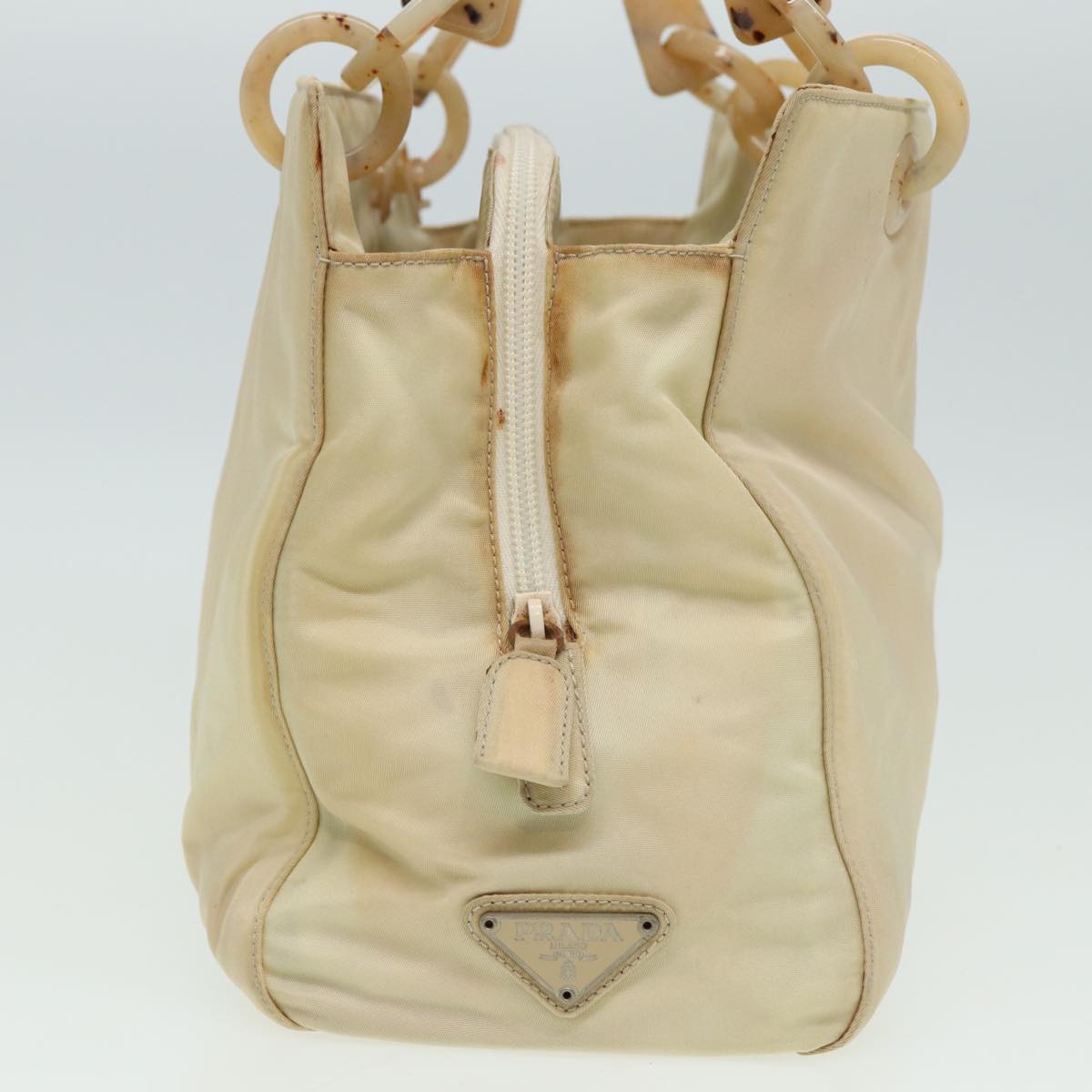 PRADA Hand Bag Nylon Beige Auth 81812