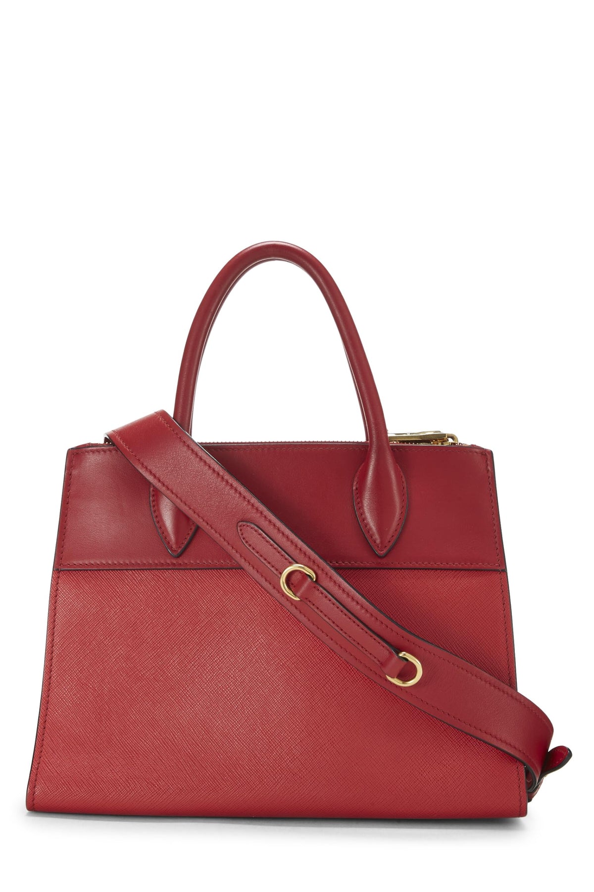 Prada, Red Saffiano Paradigme City Shoulder Bag Medium, Red