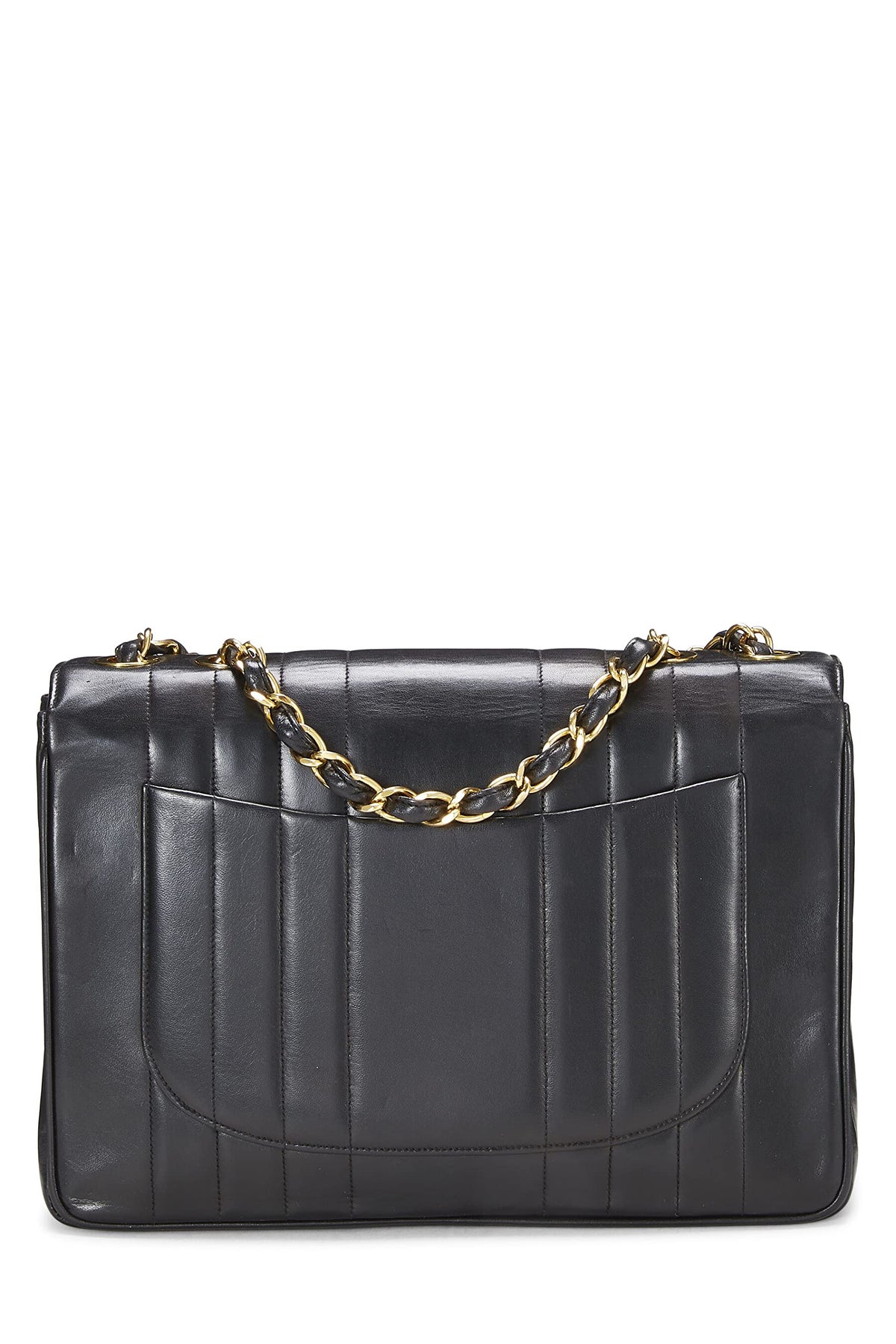 Chanel, Black Vertical Lambskin Half Flap Jumbo, Black