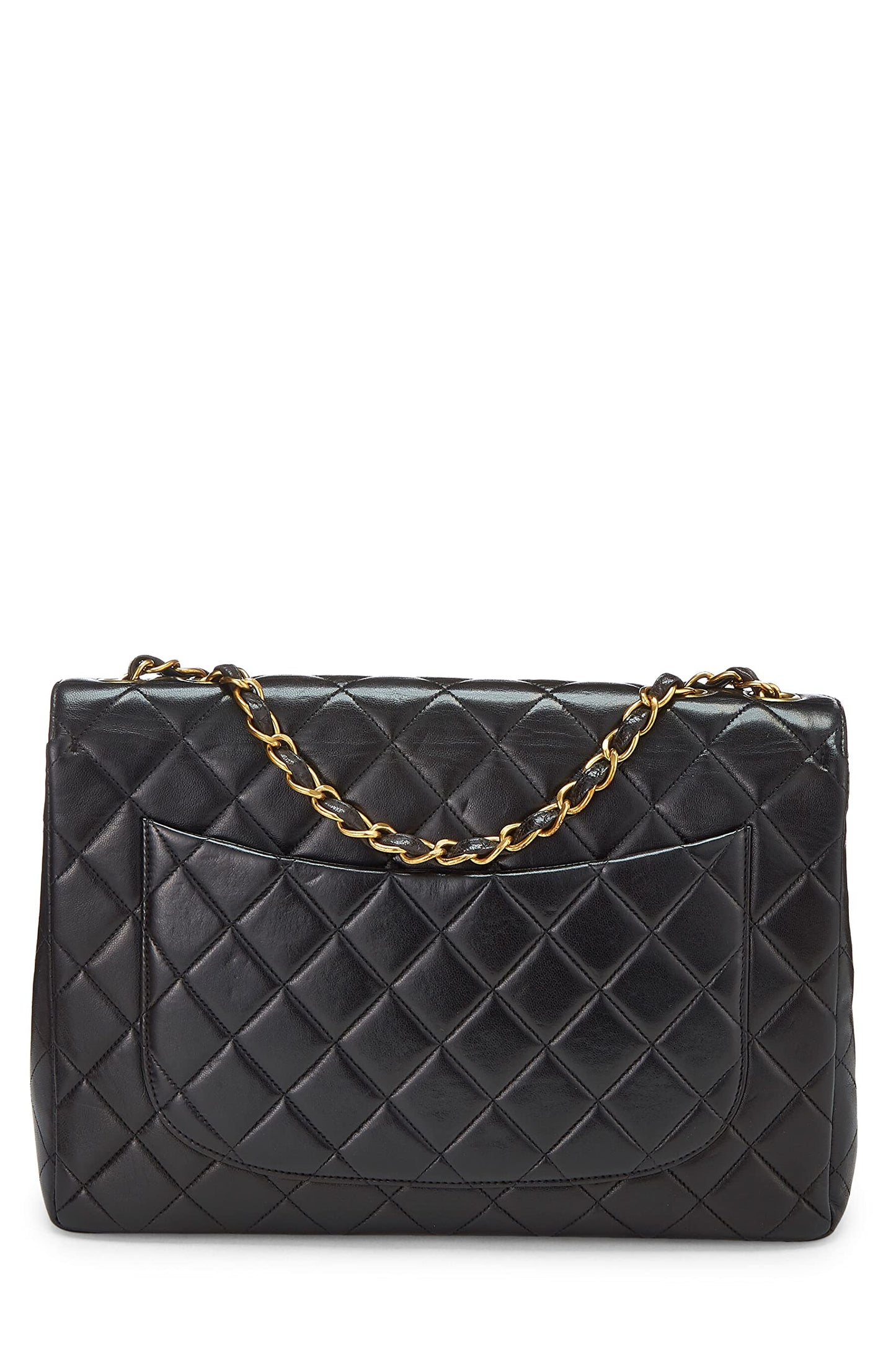 Chanel, Black Quilted Lambskin Half Flap Jumbo, Black