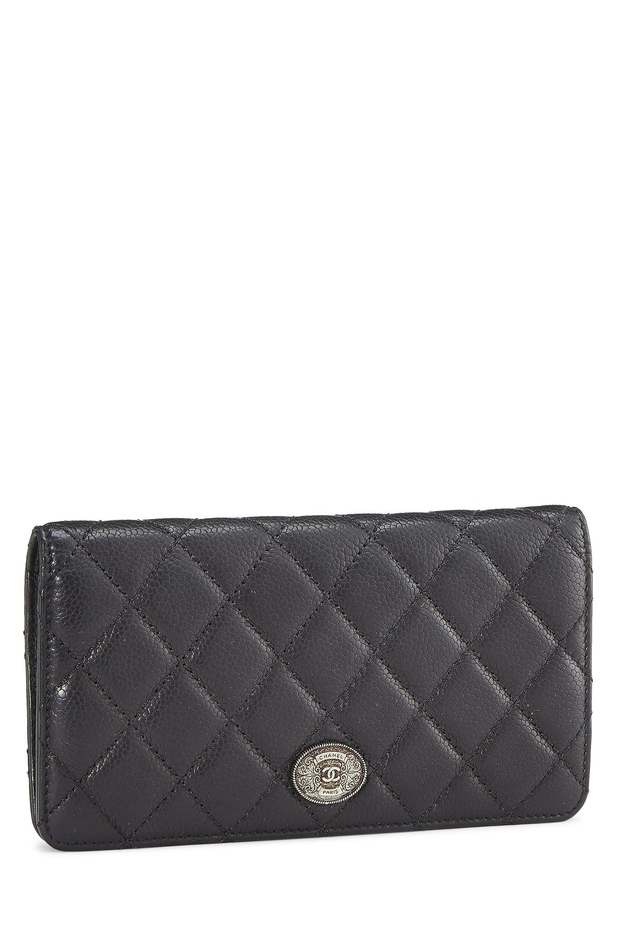 Chanel, Black Quilted Caviar Long Flap Wallet, Black