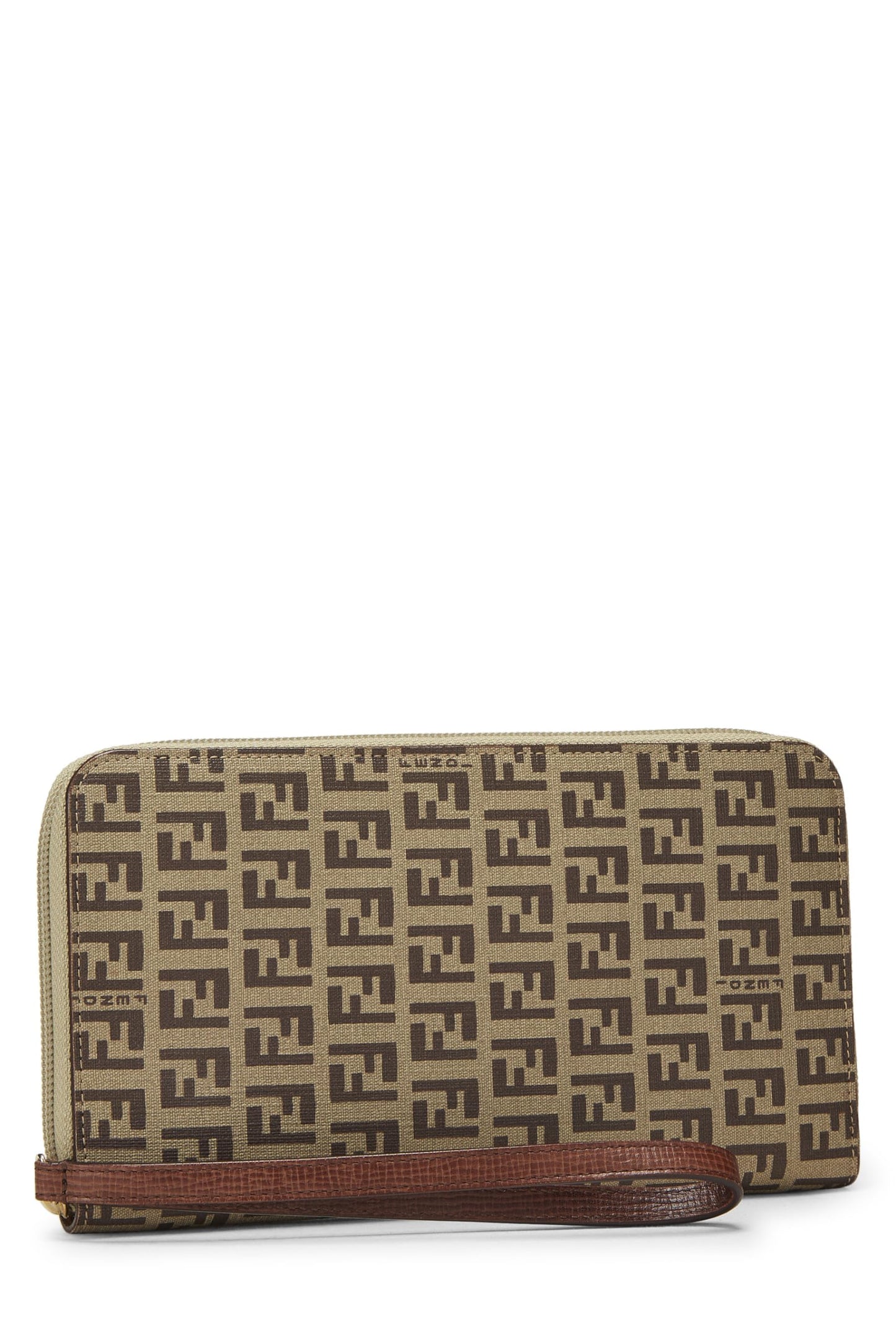 Fendi, Brown Zucchino Coated Canvas Zip Around Wallet, Brown