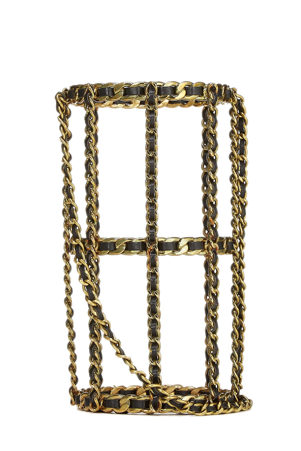 Chanel, Black Leather & Gold Chain Link Bottle Holder, Black