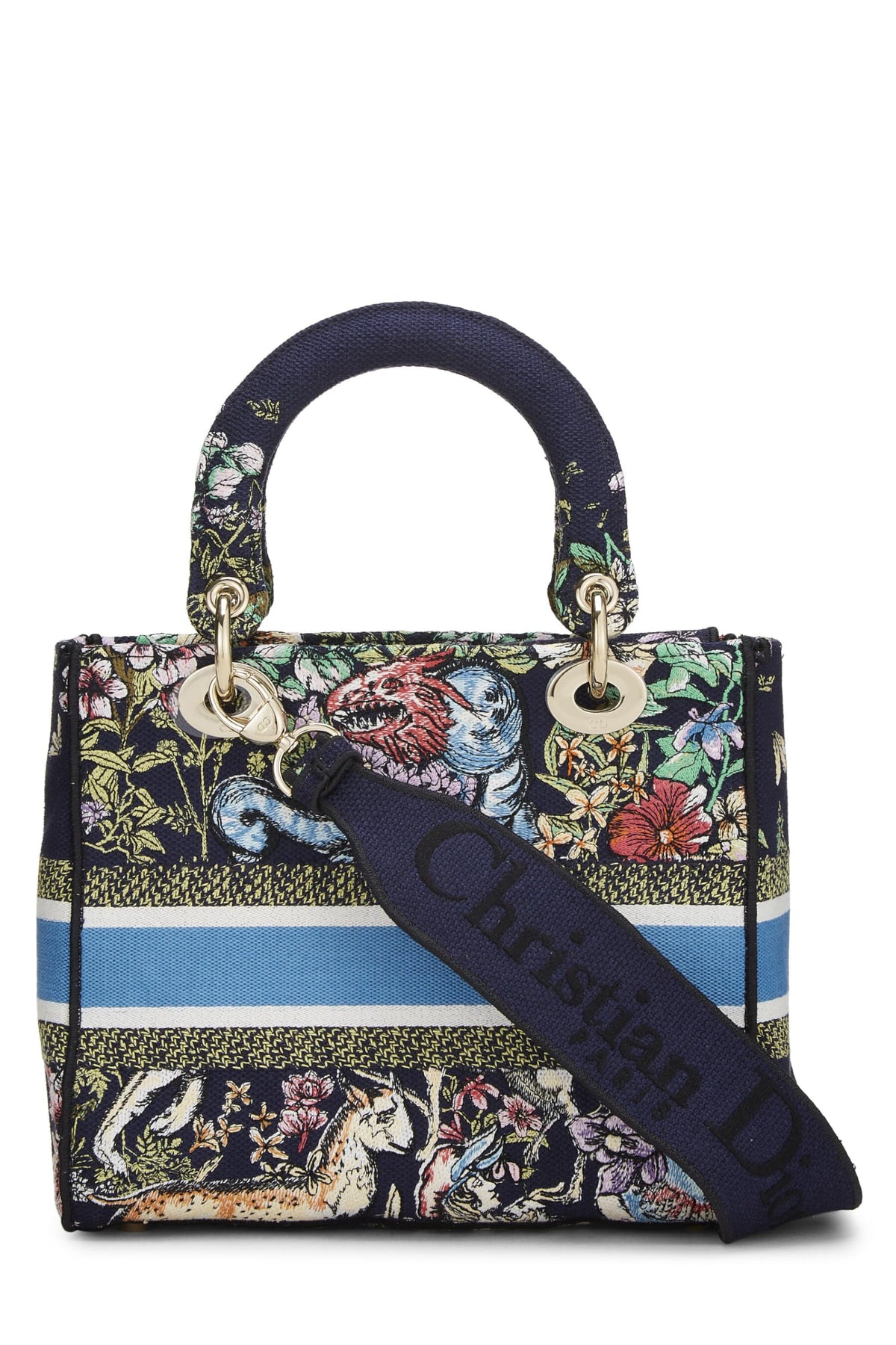Dior, Navy Embroidered Canvas Lady D-Lite Medium, Multi