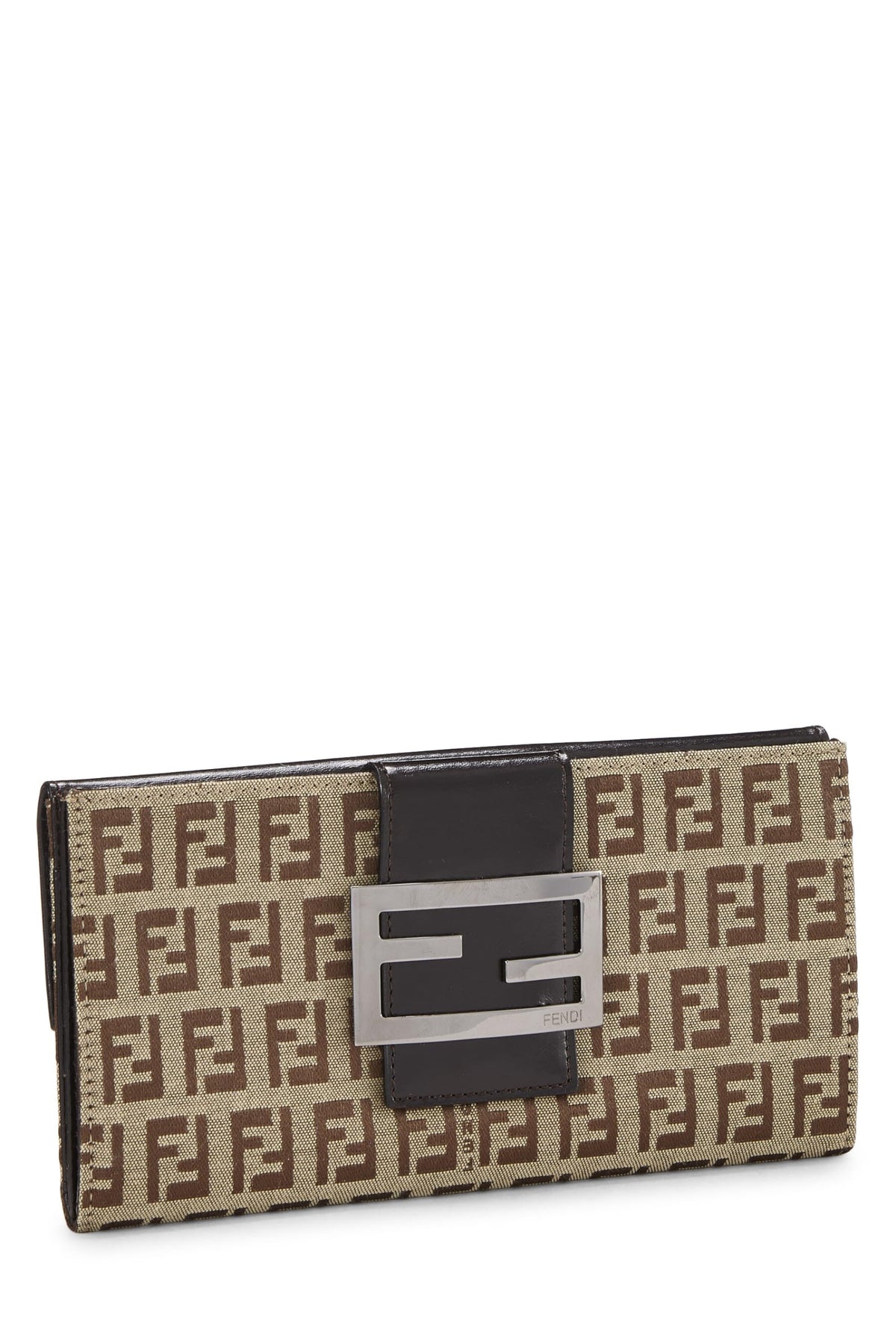 Fendi, Brown Zucchino Canvas Long Wallet, Brown