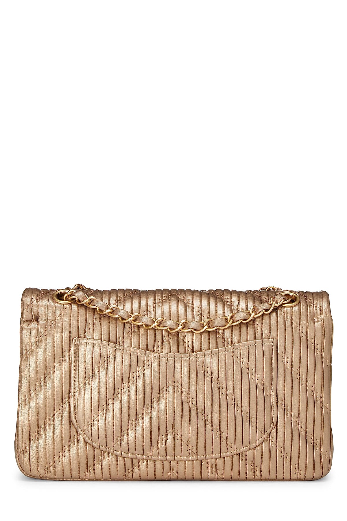 Chanel, Gold Chevron Pleated Lambskin Classic Double Flap Medium, Gold