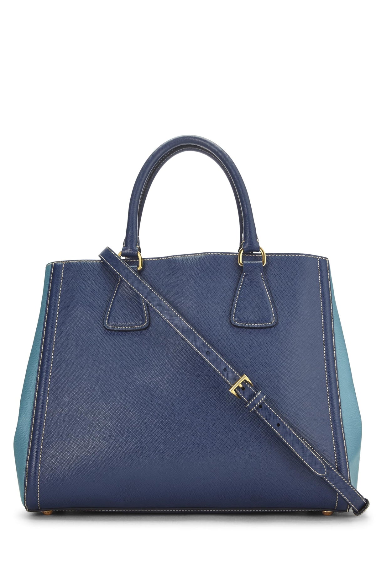 Prada, Blue Bi-Color Saffiano Tote, Blue