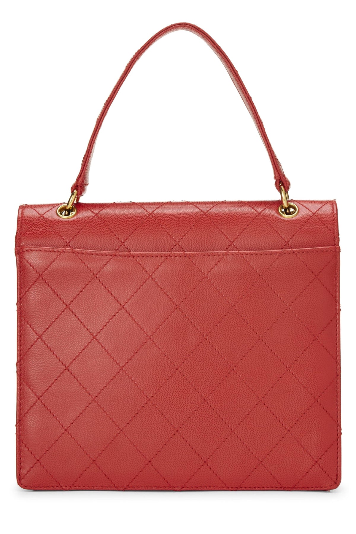 Chanel, Red Quilted Caviar Envelope Flap Top Handle Bag, Red