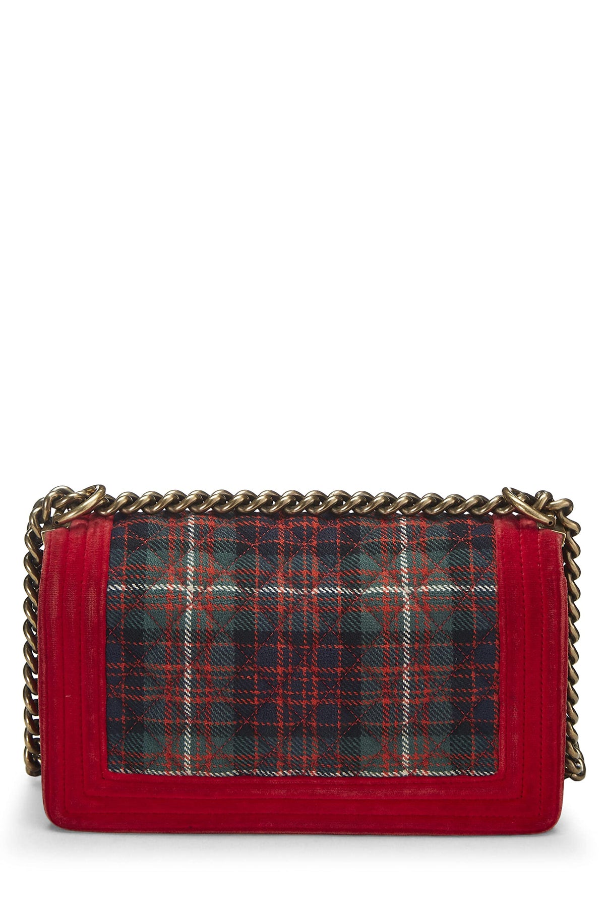 Chanel, Paris-Edinburgh Red Tartan Velvet Boy Bag Medium, Red