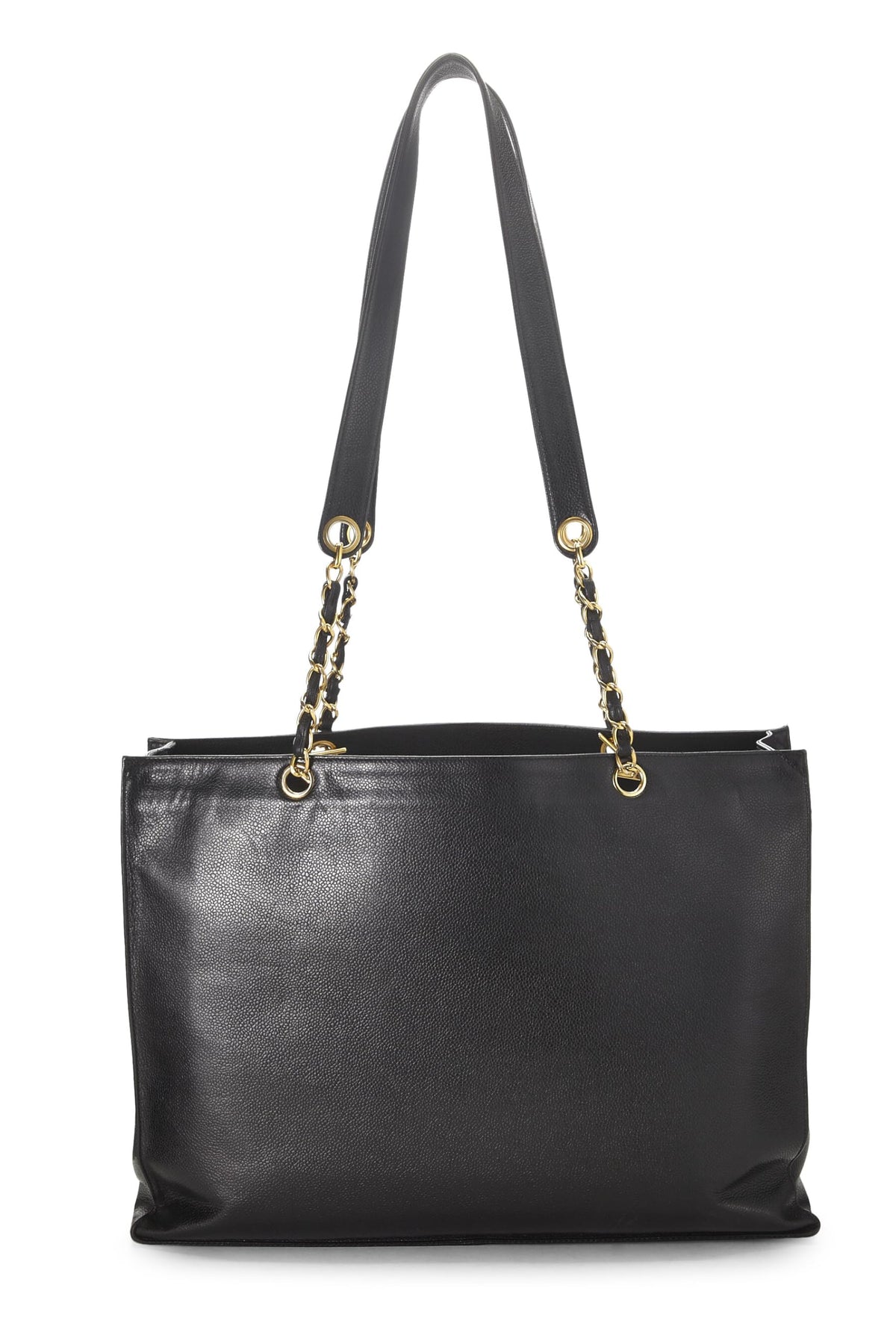 Chanel, Black Caviar Flat Chain Handle Tote Medium, Black