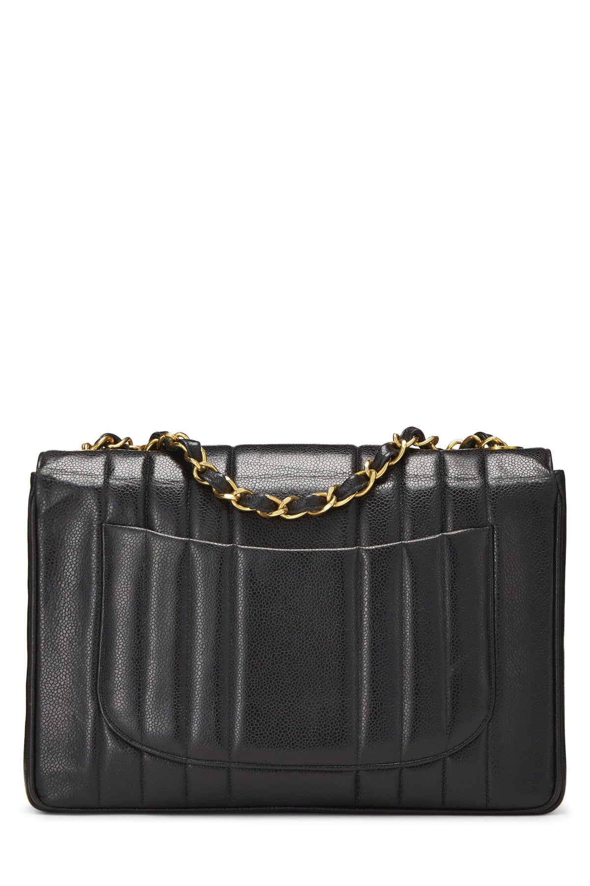 Chanel, Black Caviar Vertical Half Flap Jumbo, Black