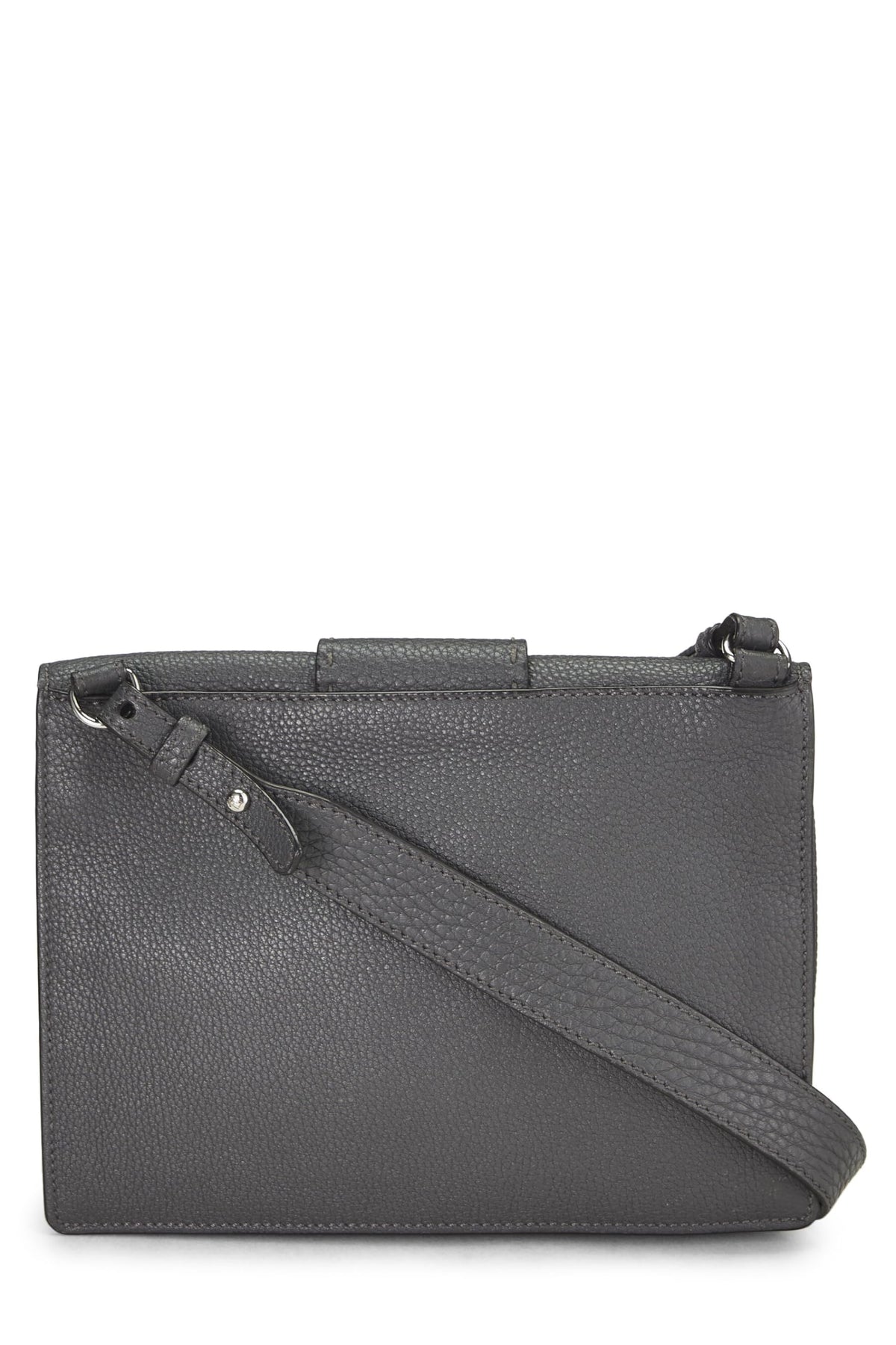 Fendi, Grey Leather Flat Baguette Bag Medium, Grey