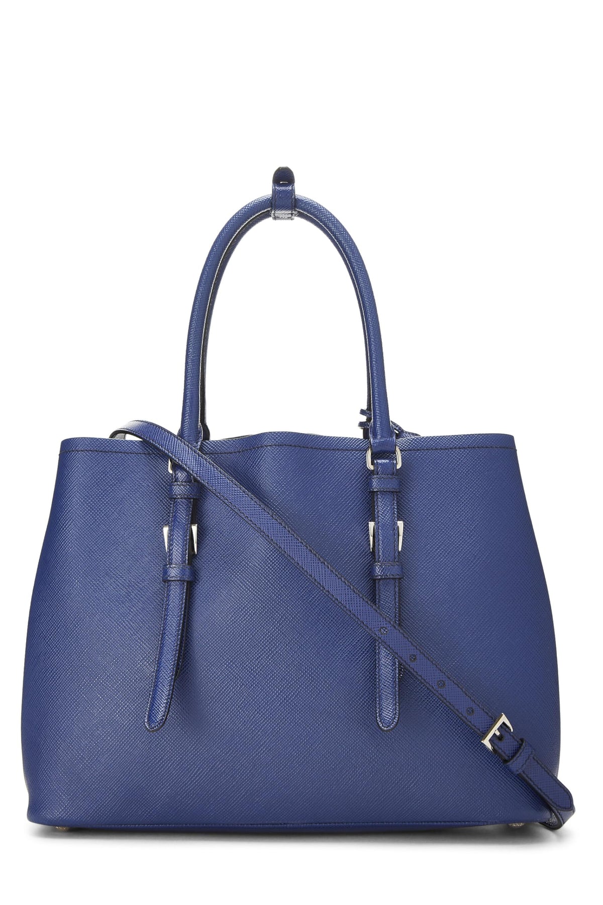 Prada, Blue Saffiano Leather Double Tote Medium, Blue