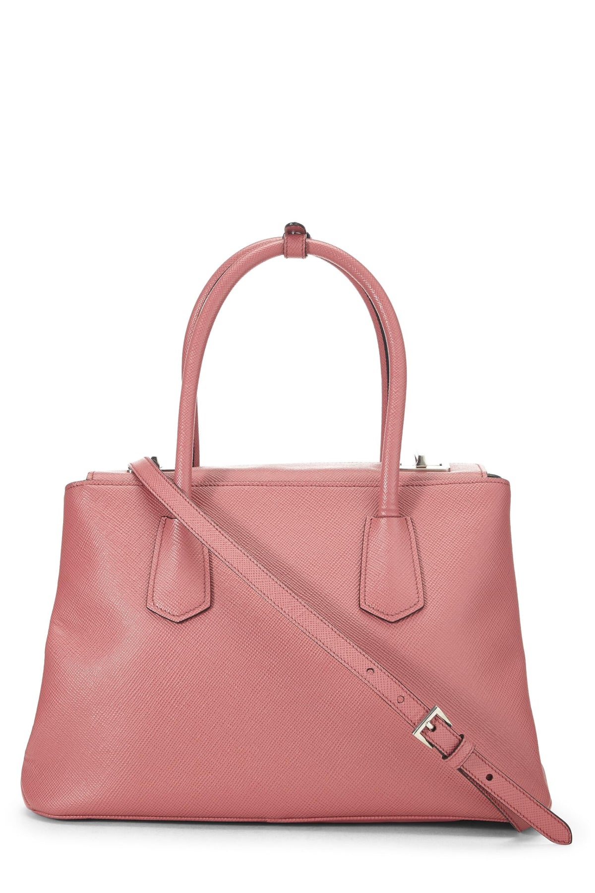 Prada, Pink Saffiano Leather Turnlock Cuir Tote, Pink