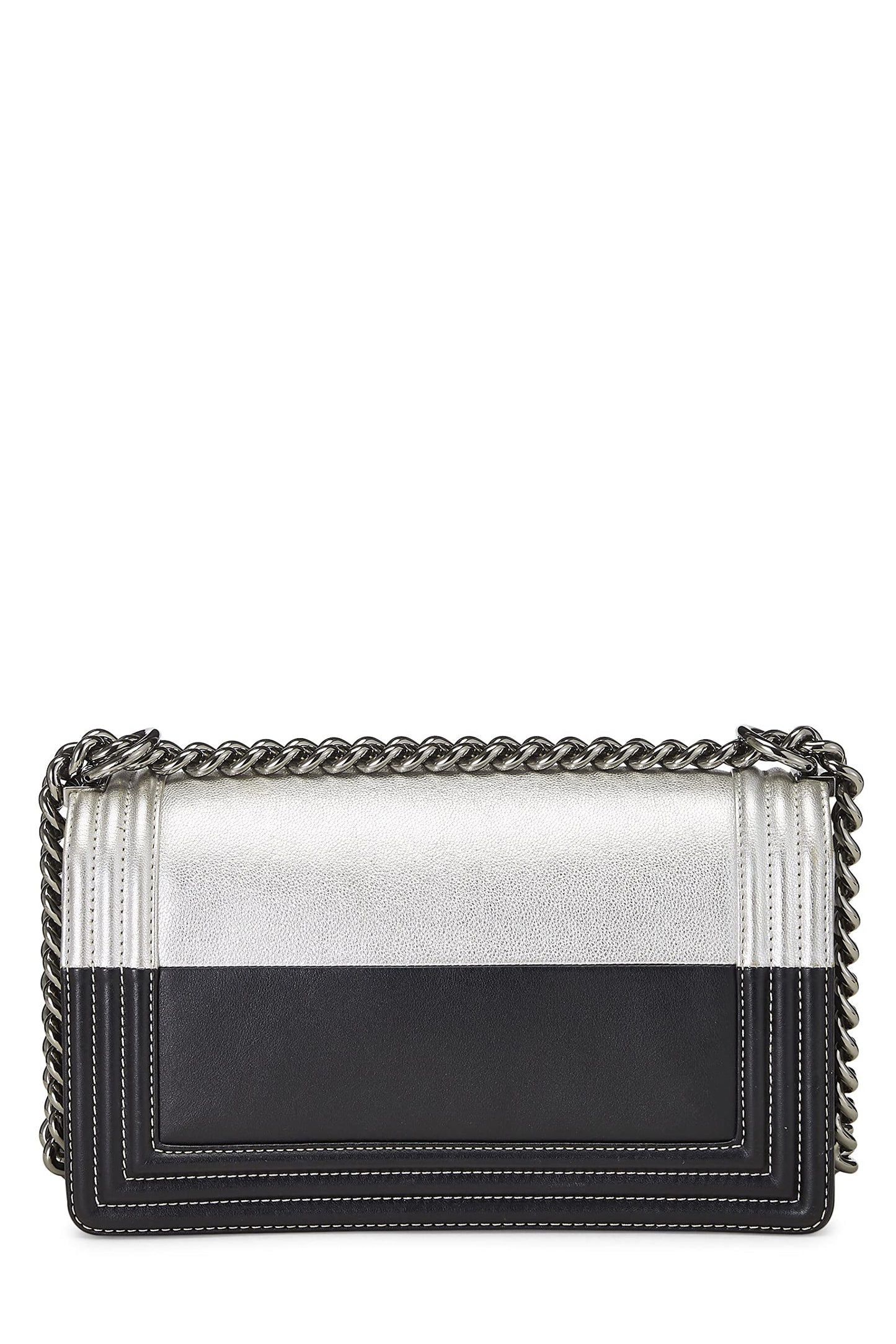 Chanel, Black & Metallic Silver Bi-Color Calfskin Boy Bag Medium, Multi