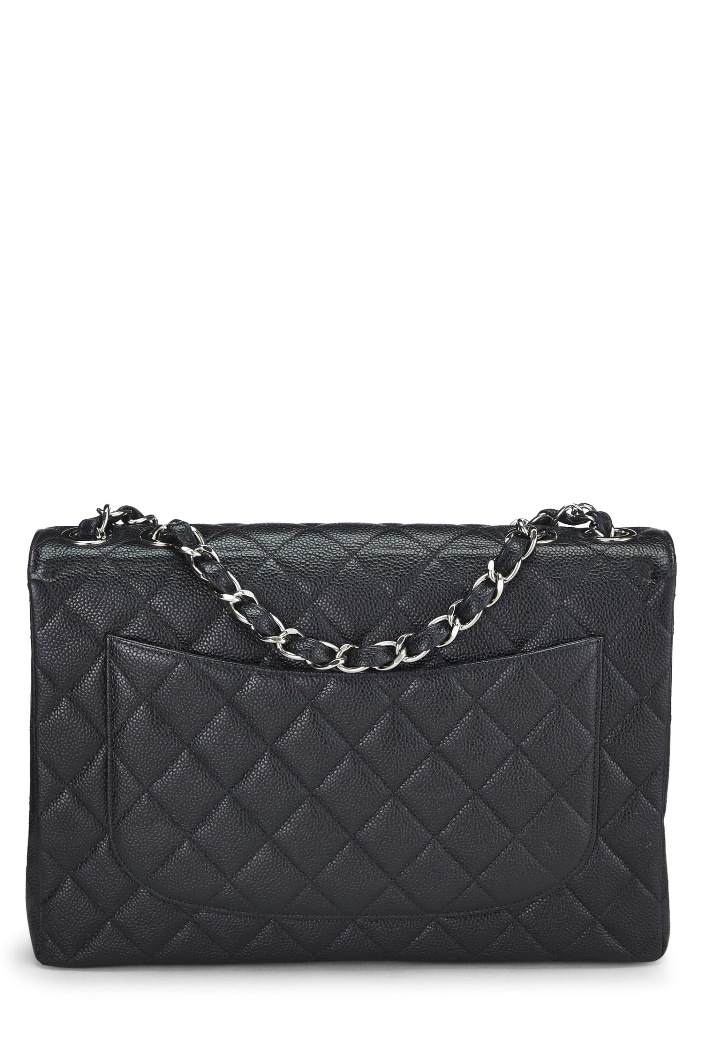 Chanel, Black Quilted Caviar Half Flap Jumbo, Black