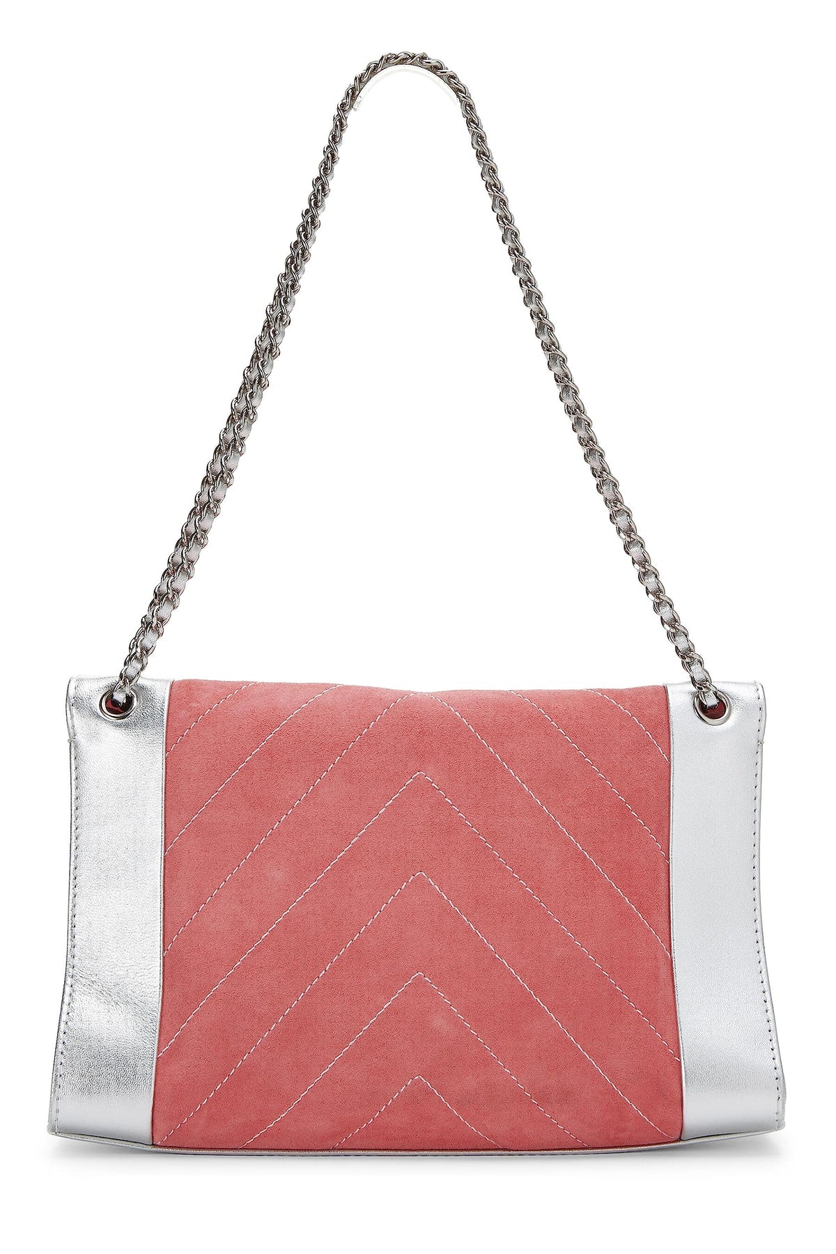 Chanel, Pink Suede & Silver Leather Chevron Flap Medium, Pink