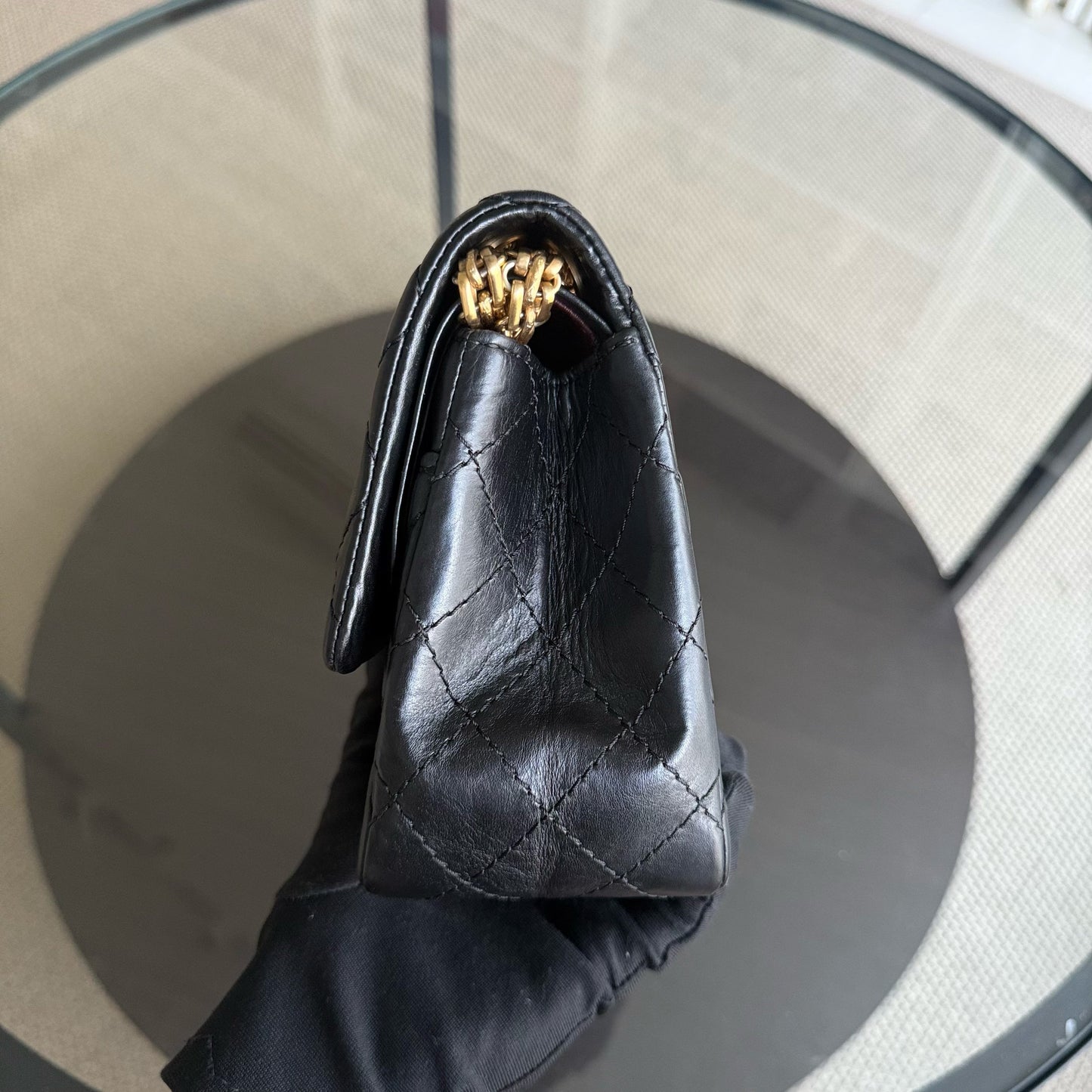Chanel 2.55 Reissue 225 - 24CM Quilted Aged Calfskin Black Gold Hardware Series 12