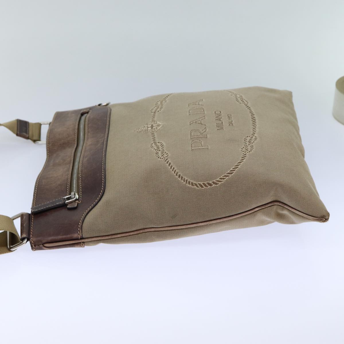 PRADA Shoulder Bag Canvas Beige Auth 83253