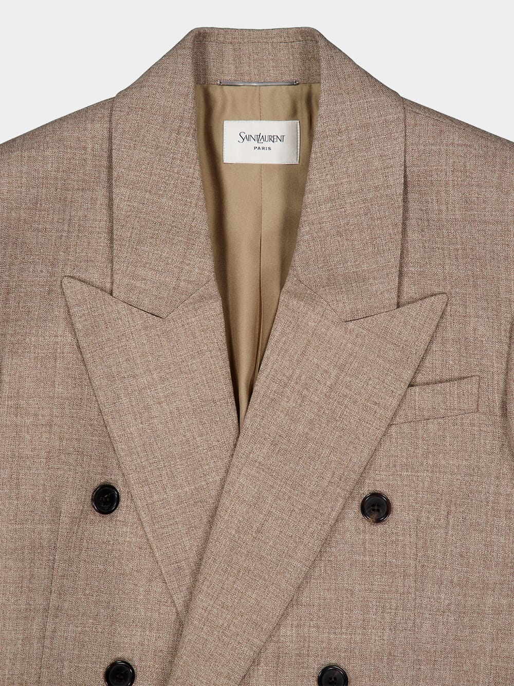 Beige Taupe Wool Double-Breasted Blazer