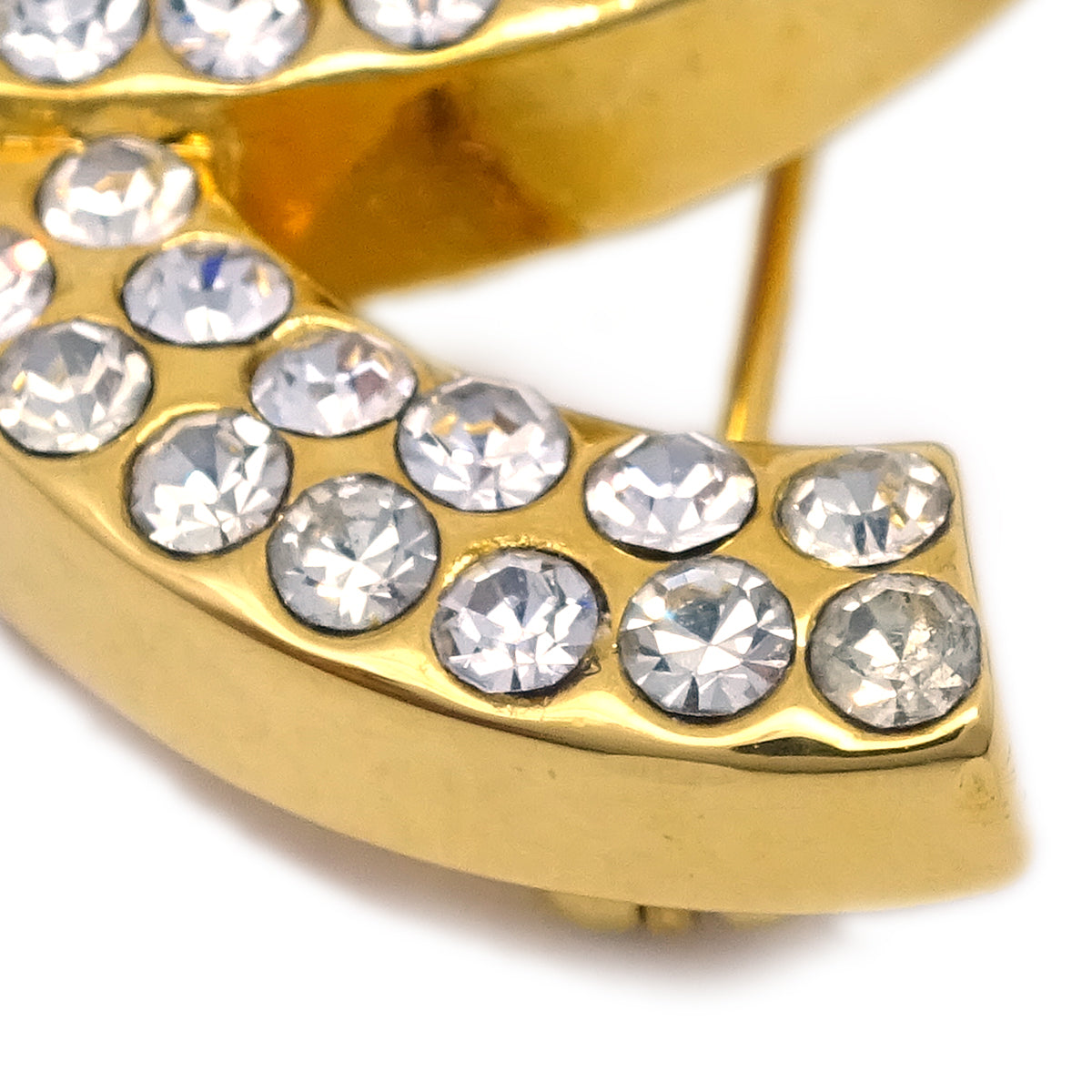 Chanel CC Turnlock Rhinestone Brooch Pin Gold 96P