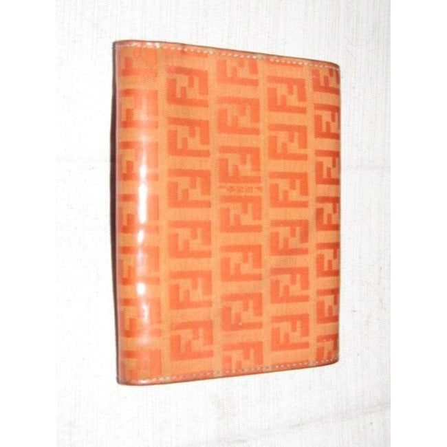 Fendi Orange Zucchino Print & Taupe Leather Wallet
