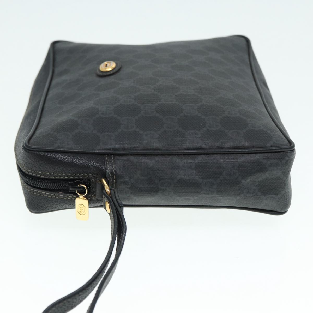 GUCCI GG Supreme Clutch Bag PVC Black Gold 156 01 053 Auth 88718