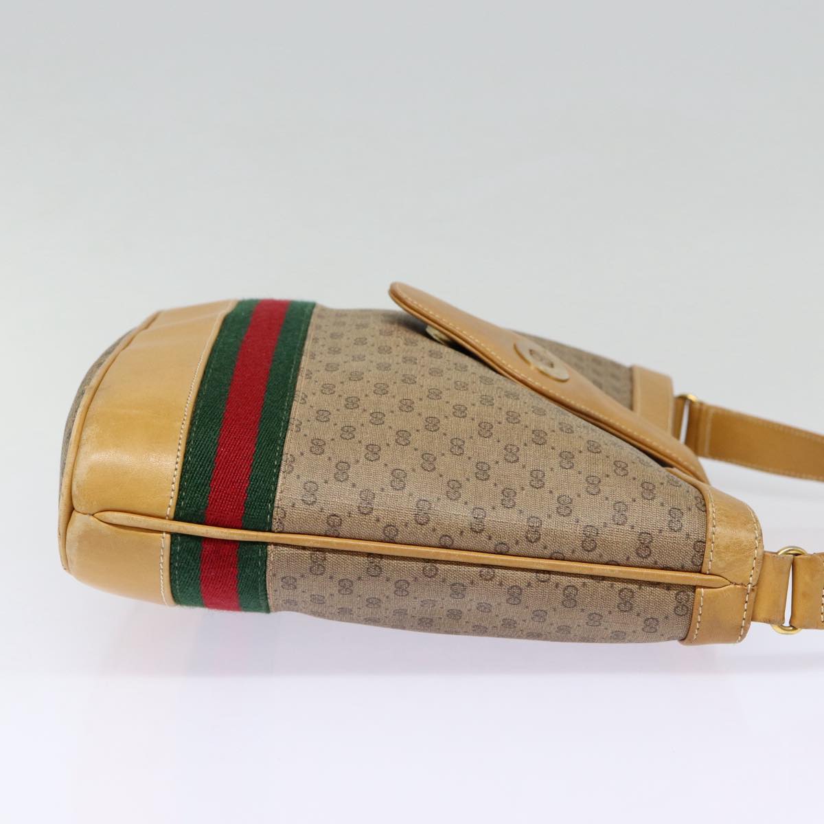 GUCCI Micro GG Canvas Web Sherry Line Shoulder Bag Beige Gold Auth 88776