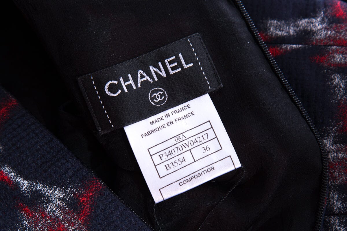 Chanel F/W 2008 Navy & Red Patterned Silk Top Dress SZ 36