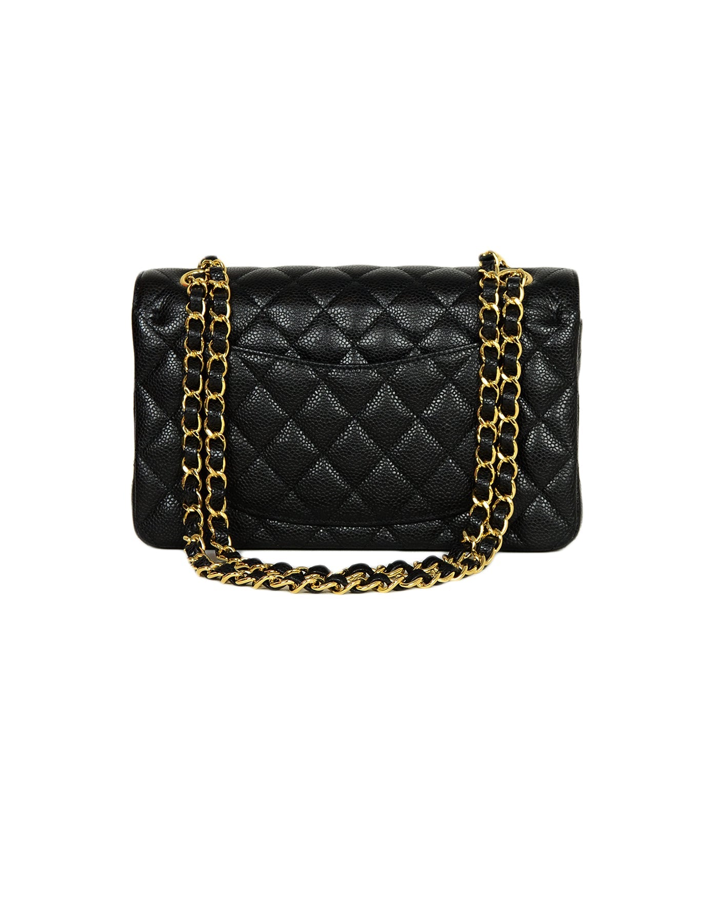 Chanel Black Quilted Caviar Leather 9" Small Double Flap Classic Bag GHW