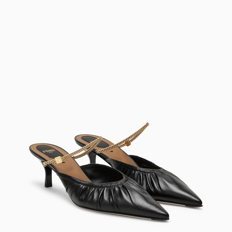 Fendi Colibri Lite Sabot With Heel In Black Leather Women