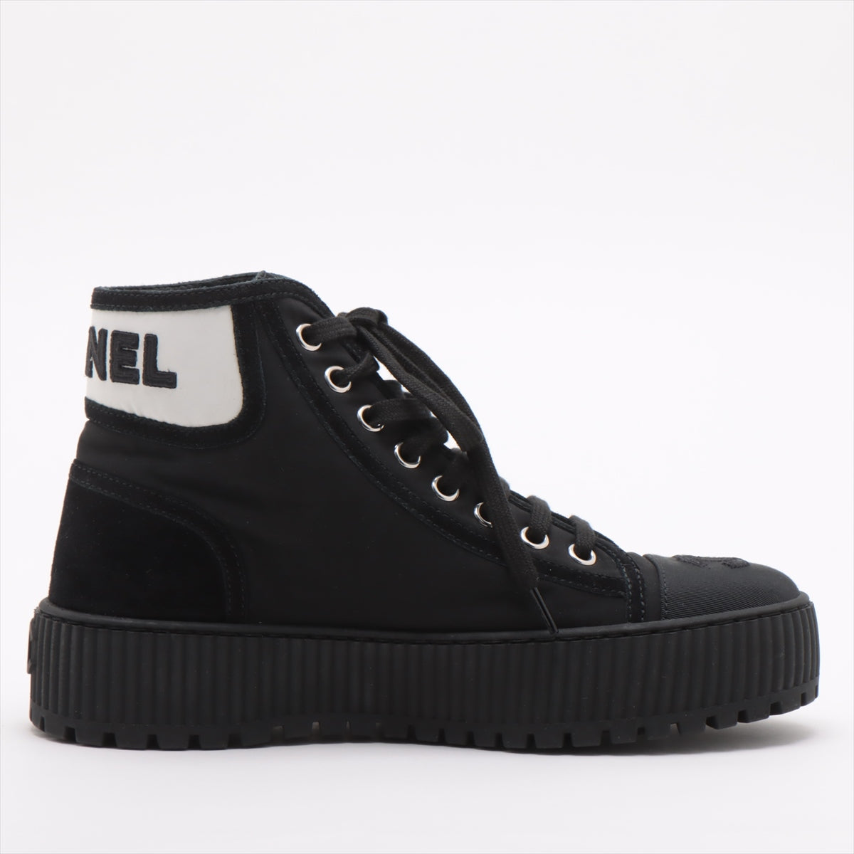 Chanel Coco Leather X Fabric High-Cut Sneaker 35 Black G38091