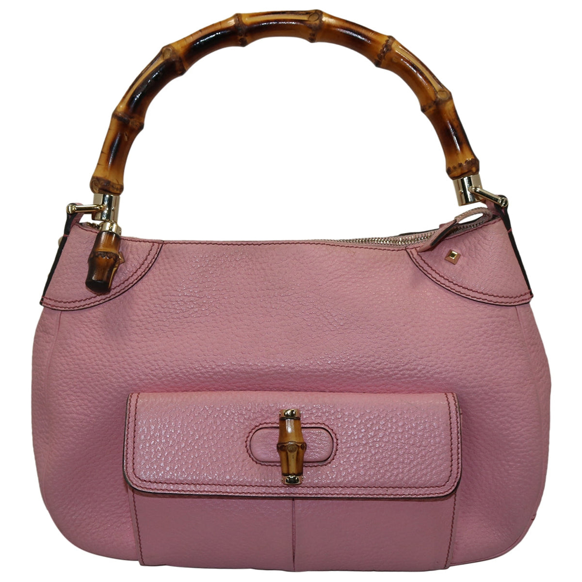 Gucci bamboo pink leather handbag