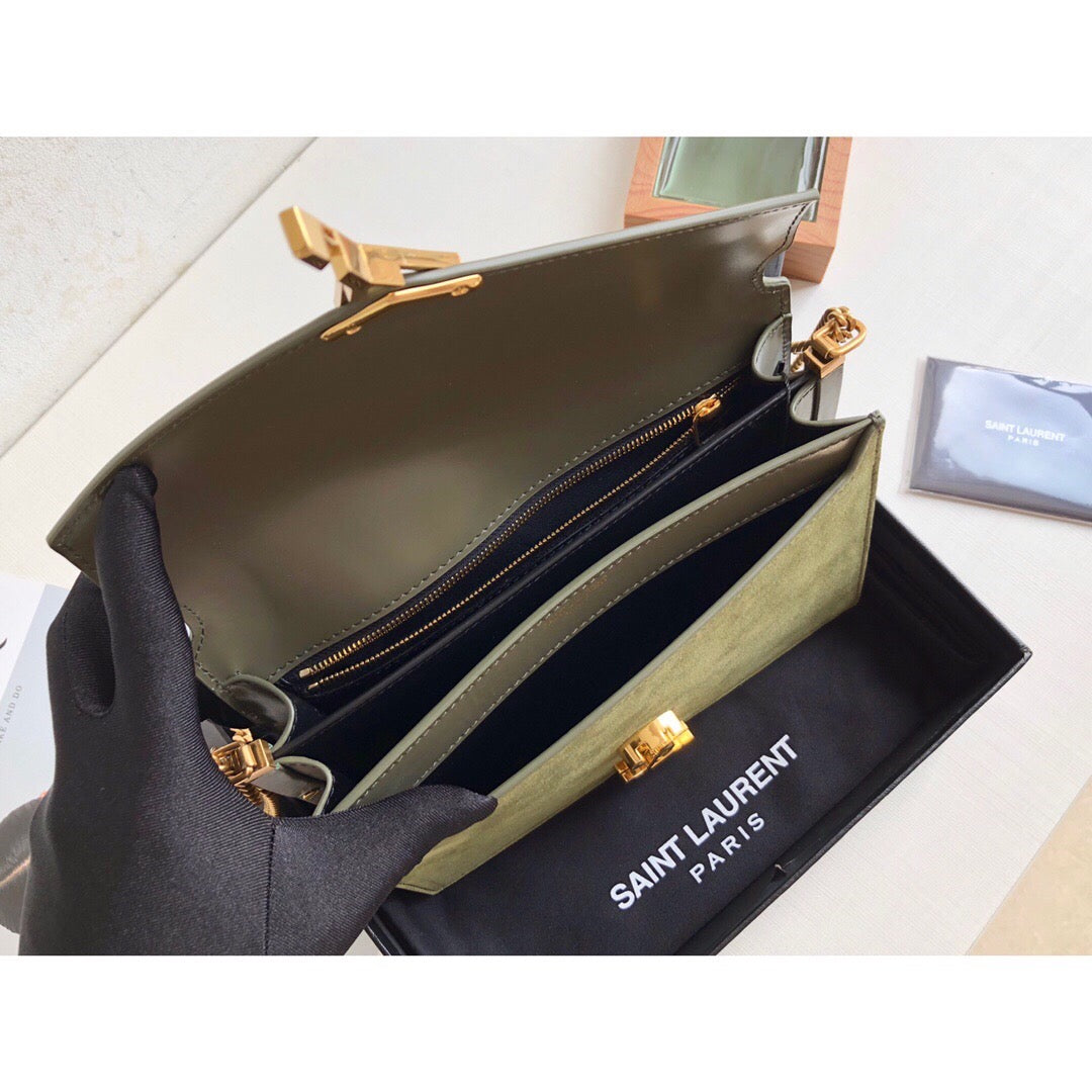 Yves Saint Laurent Cassandra Medium Chain Bag In Box And Velvet Green 8.6in/22cm
