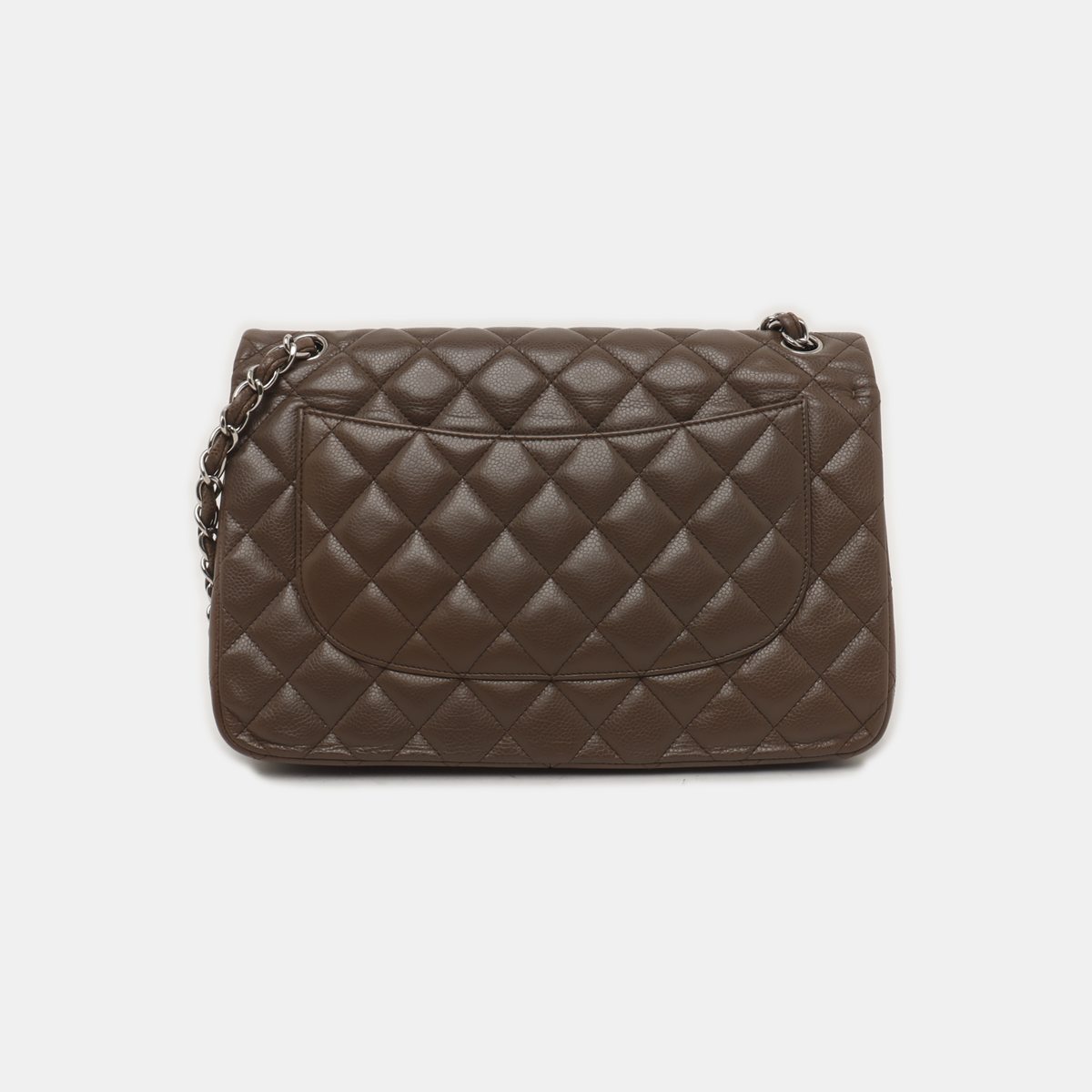 Chanel Classic Flap Jumbo 2012 Coffee Brown Caviar Leather Double Flap Silver Hardware