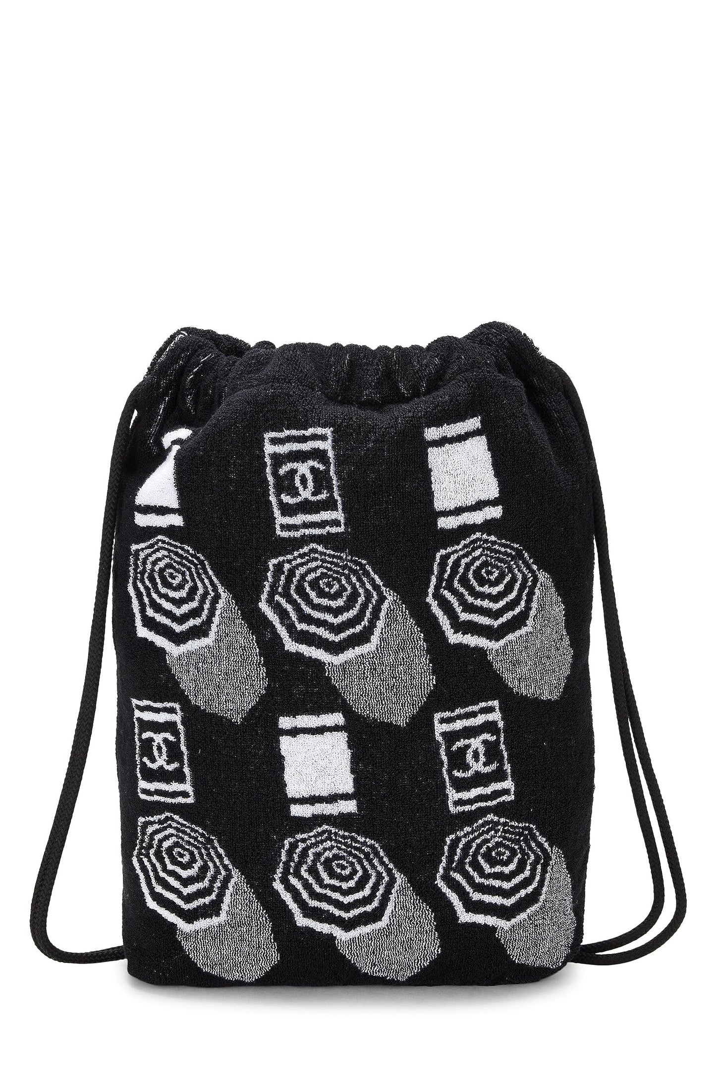 Chanel, Black Terry Cloth Drawstring Beach Backpack, Black