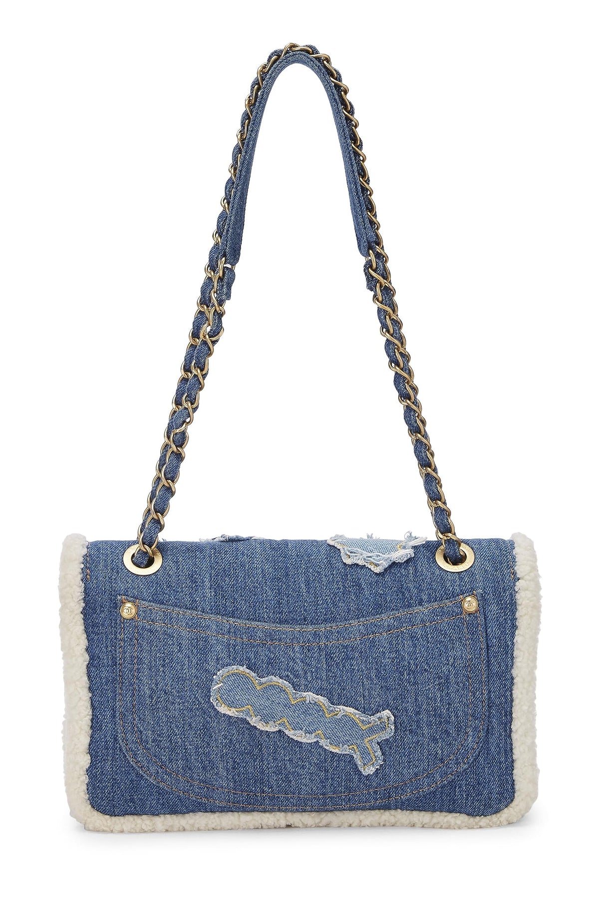 Chanel, Paris-Egypt Blue Denim & Shearling Hieroglyph Flap Medium, Blue