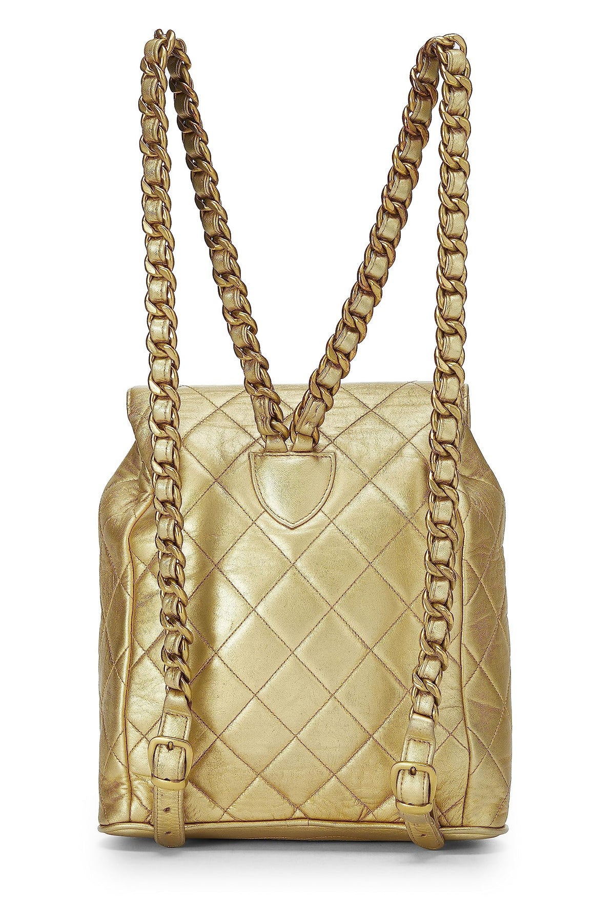 Chanel, Metallic Gold Quilted Leather Classic Backpack Mini, Gold
