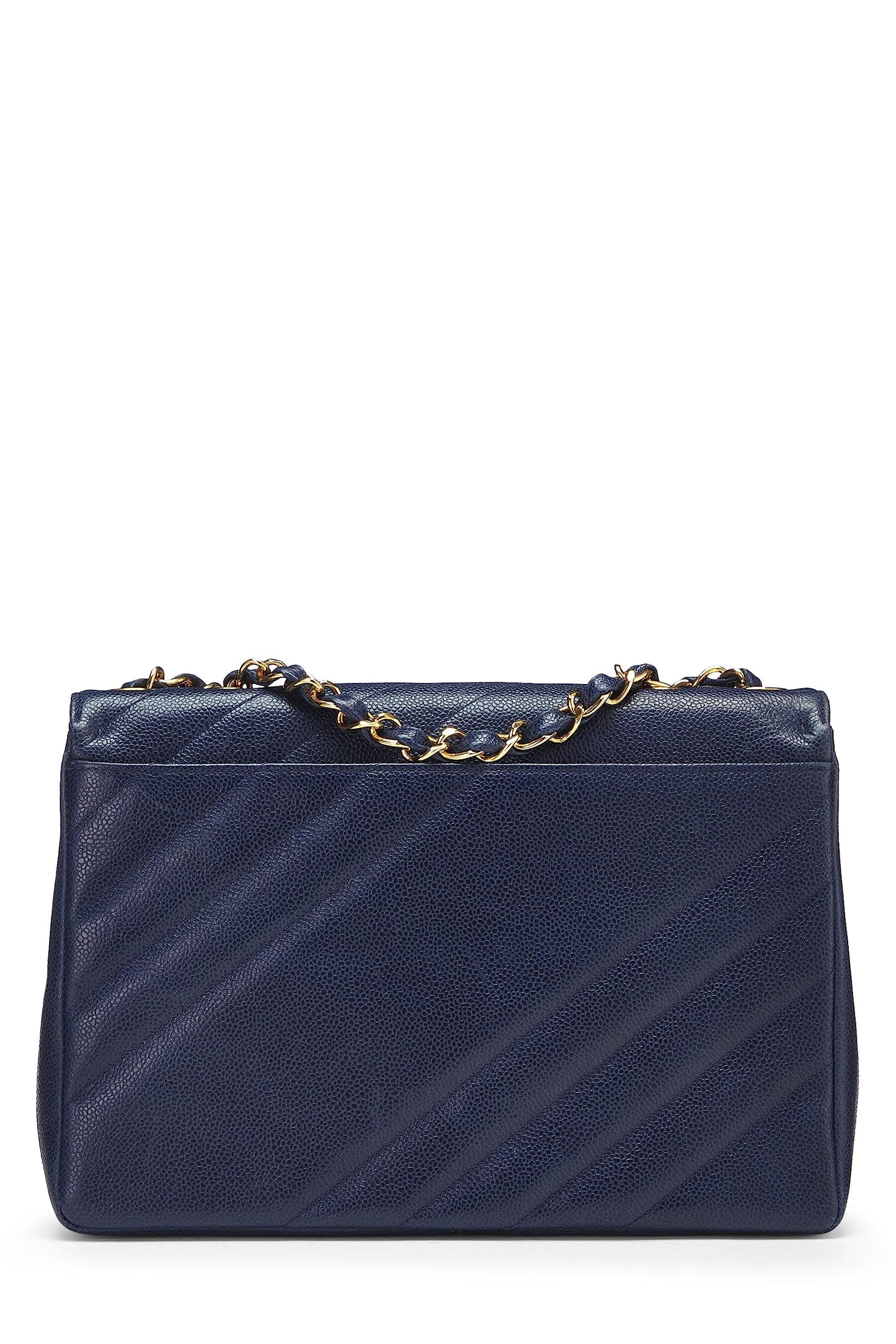 Chanel, Navy Caviar Diagonal Jumbo Flap, Blue
