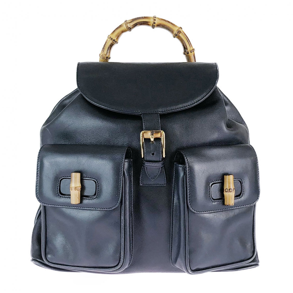 Gucci bamboo black leather backpacks