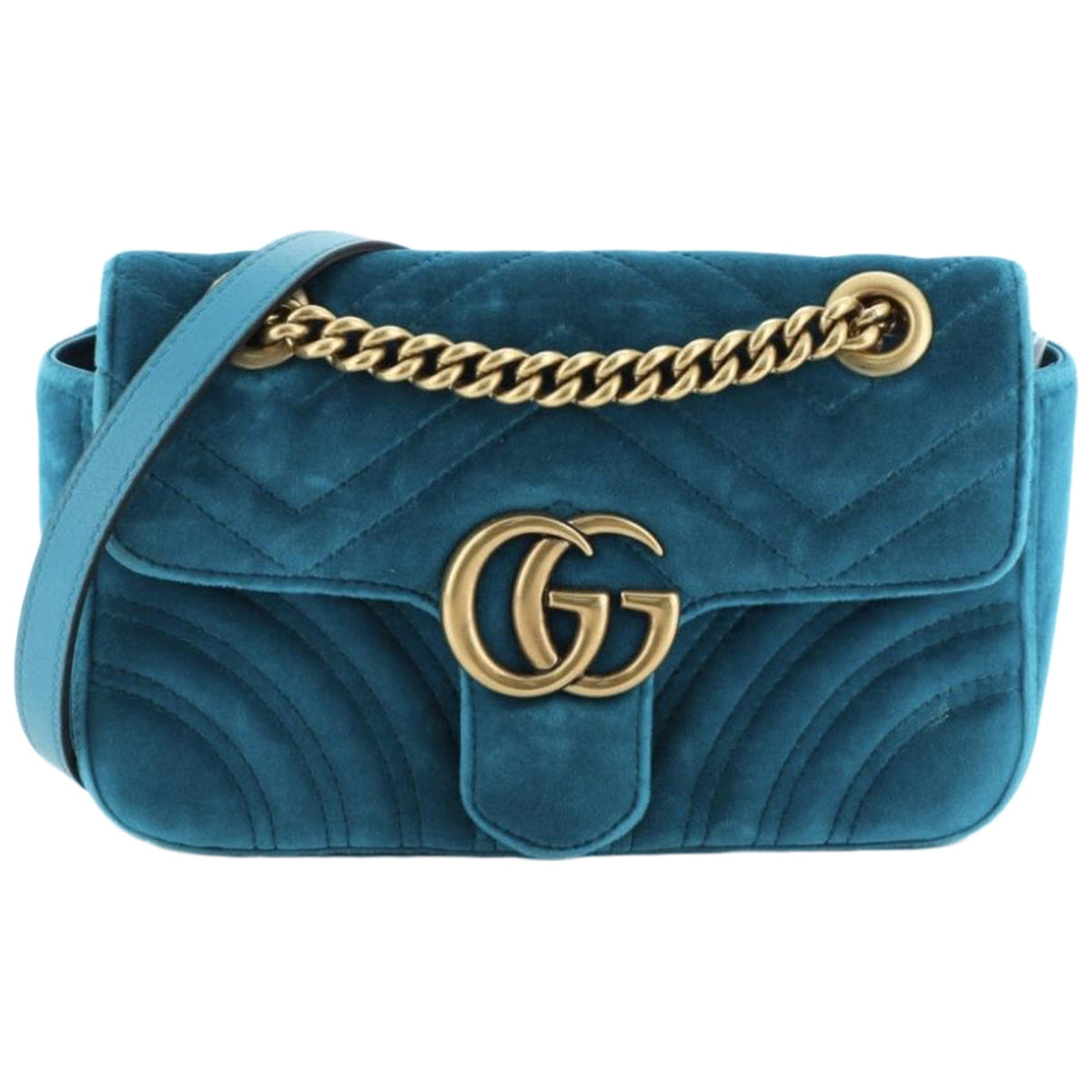Gucci marmont blue velvet handbag