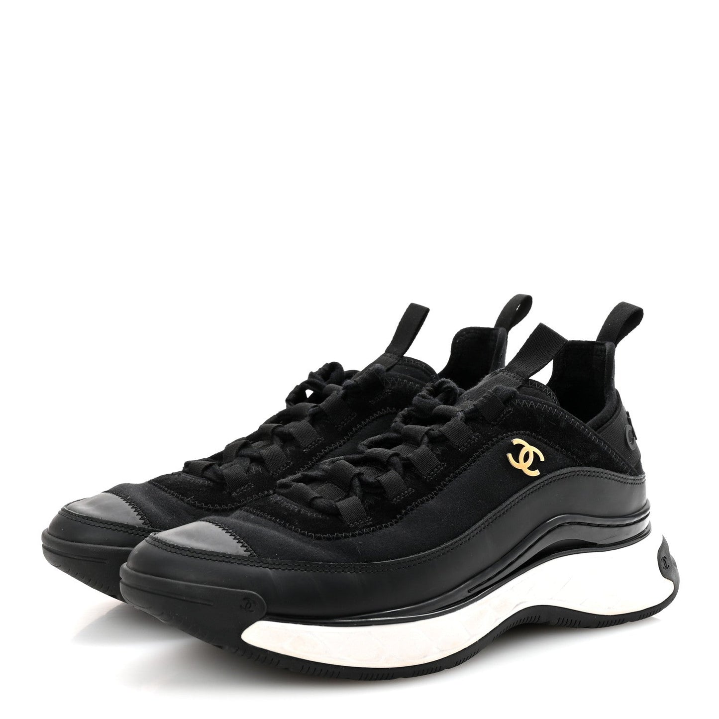 Velvet Calfskin Mixed Fibers CC Sneakers 38.5 Black