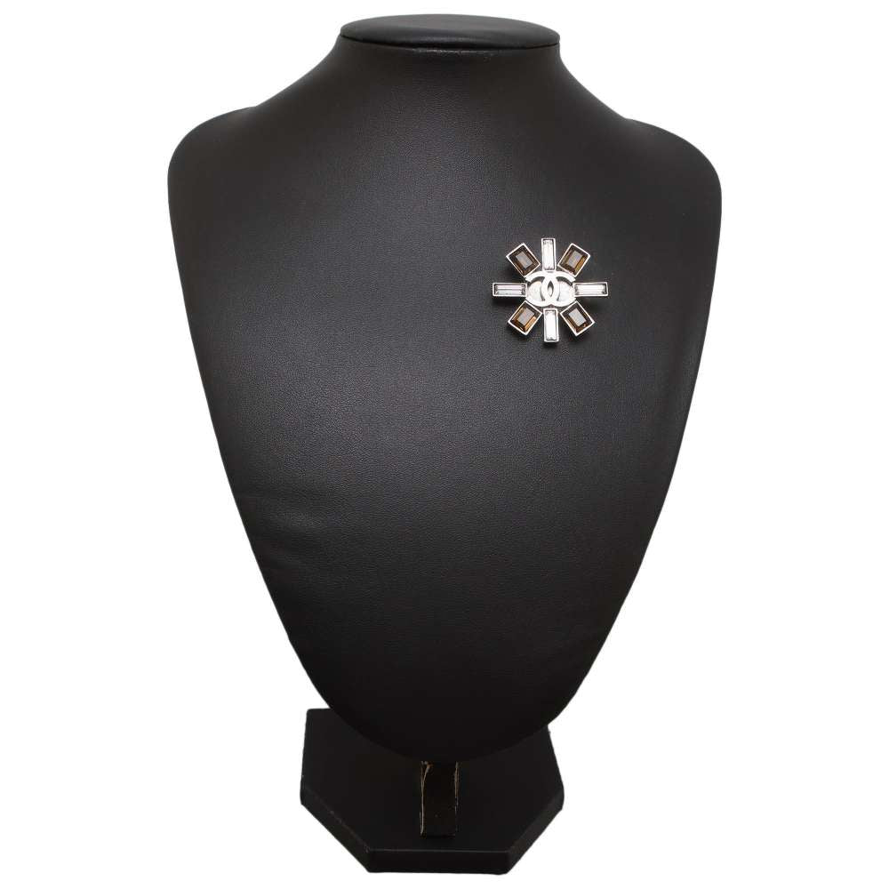 CHANEL CC Logo Brooch Silver Metal