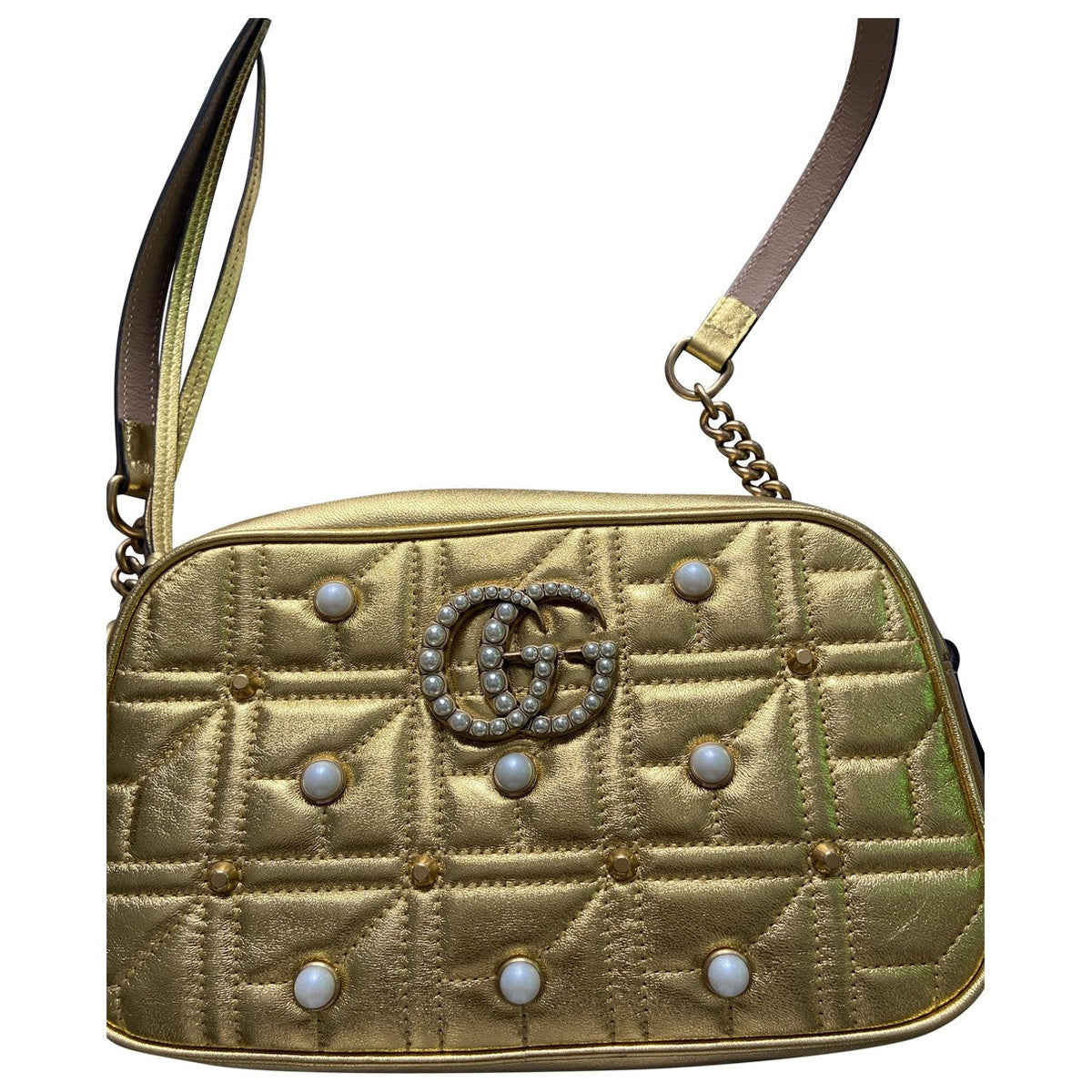 Gucci marmont gold leather handbag