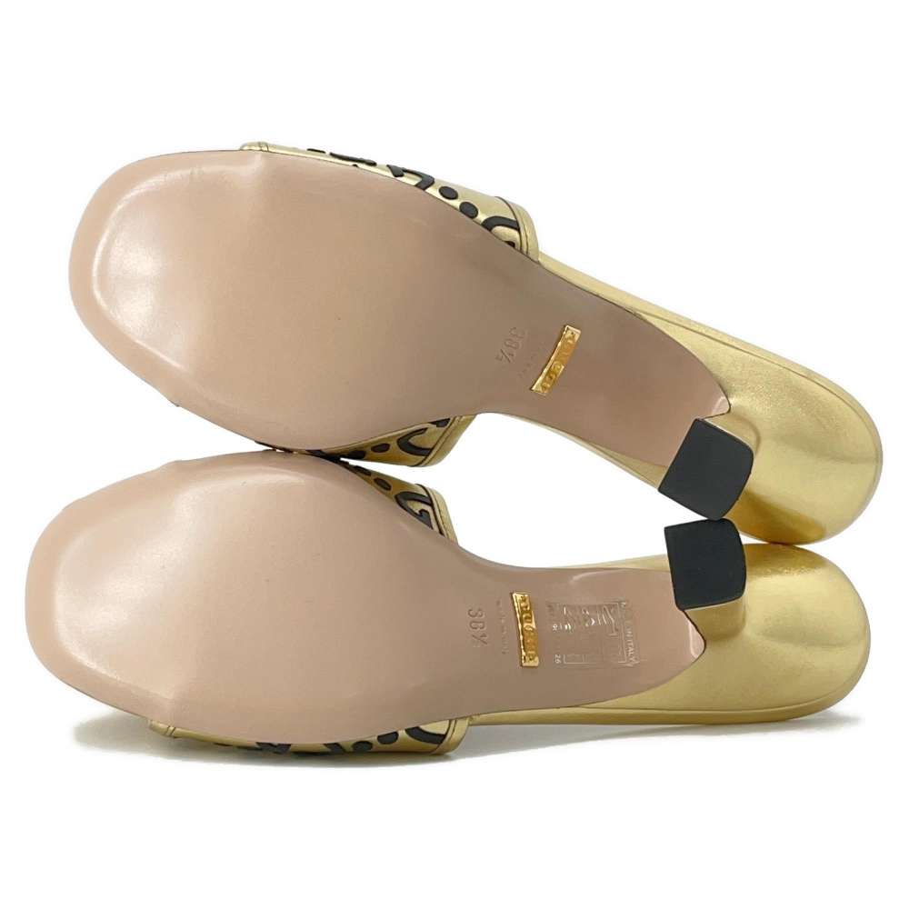 GUCCI Adidas Collaboration GG Logo Slide Sandals Gold/Black 722445 Leather Velour Size 38 1/2
