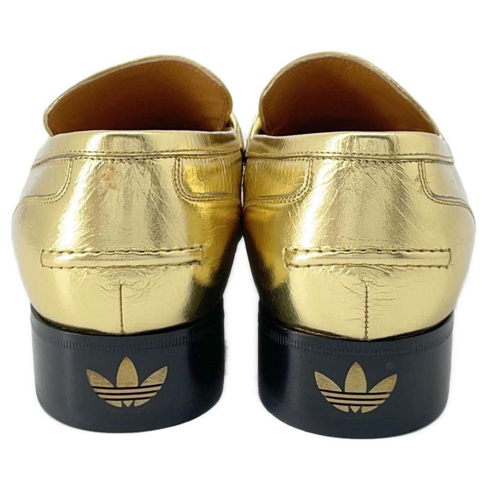 GUCCI Adidas Collaboration Horsebit Loafers Gold 702283 MetalicLeather Size 8