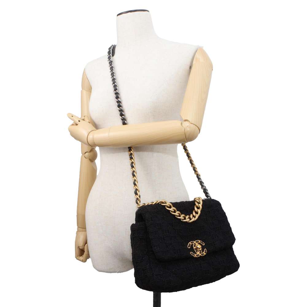 Chanel 19 ChainShoulder Bag Black AS1160 Tweed